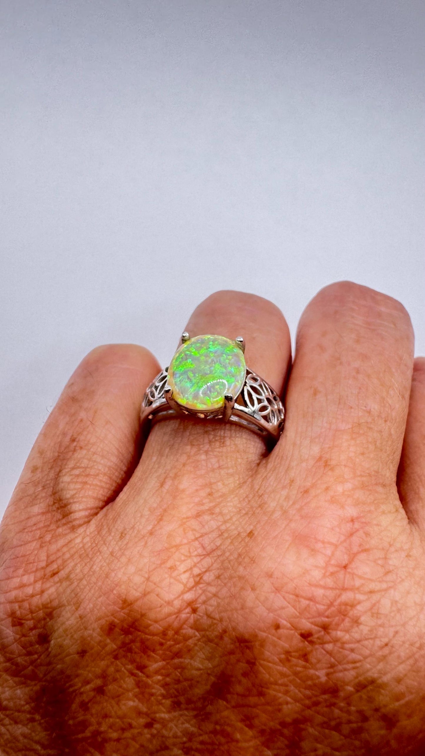 Vintage Fire Opal 925 Sterling Silver Diamond Chip Ring