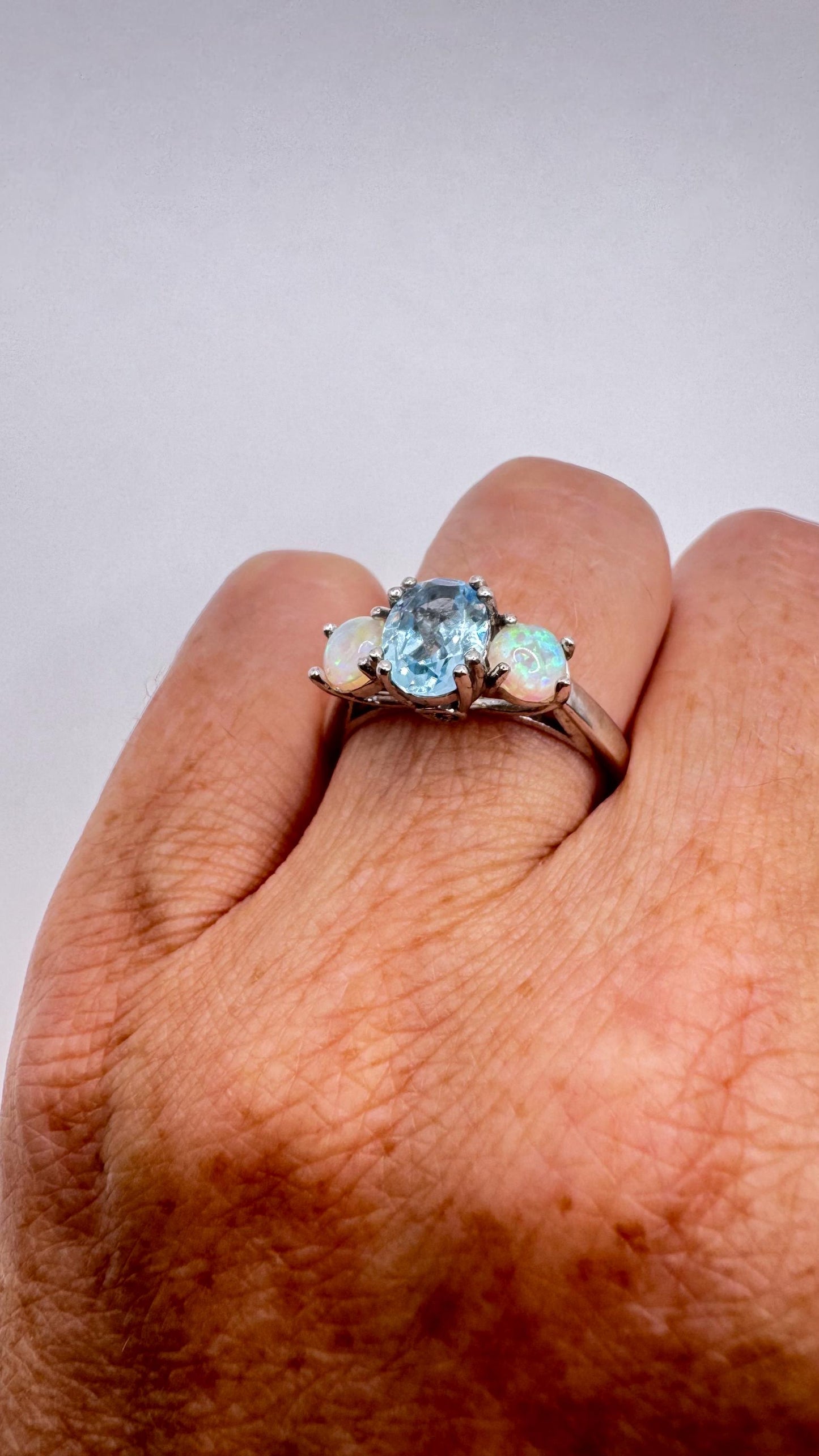 Vintage Fire Opal 925 Sterling Silver Diamond Chip Ring