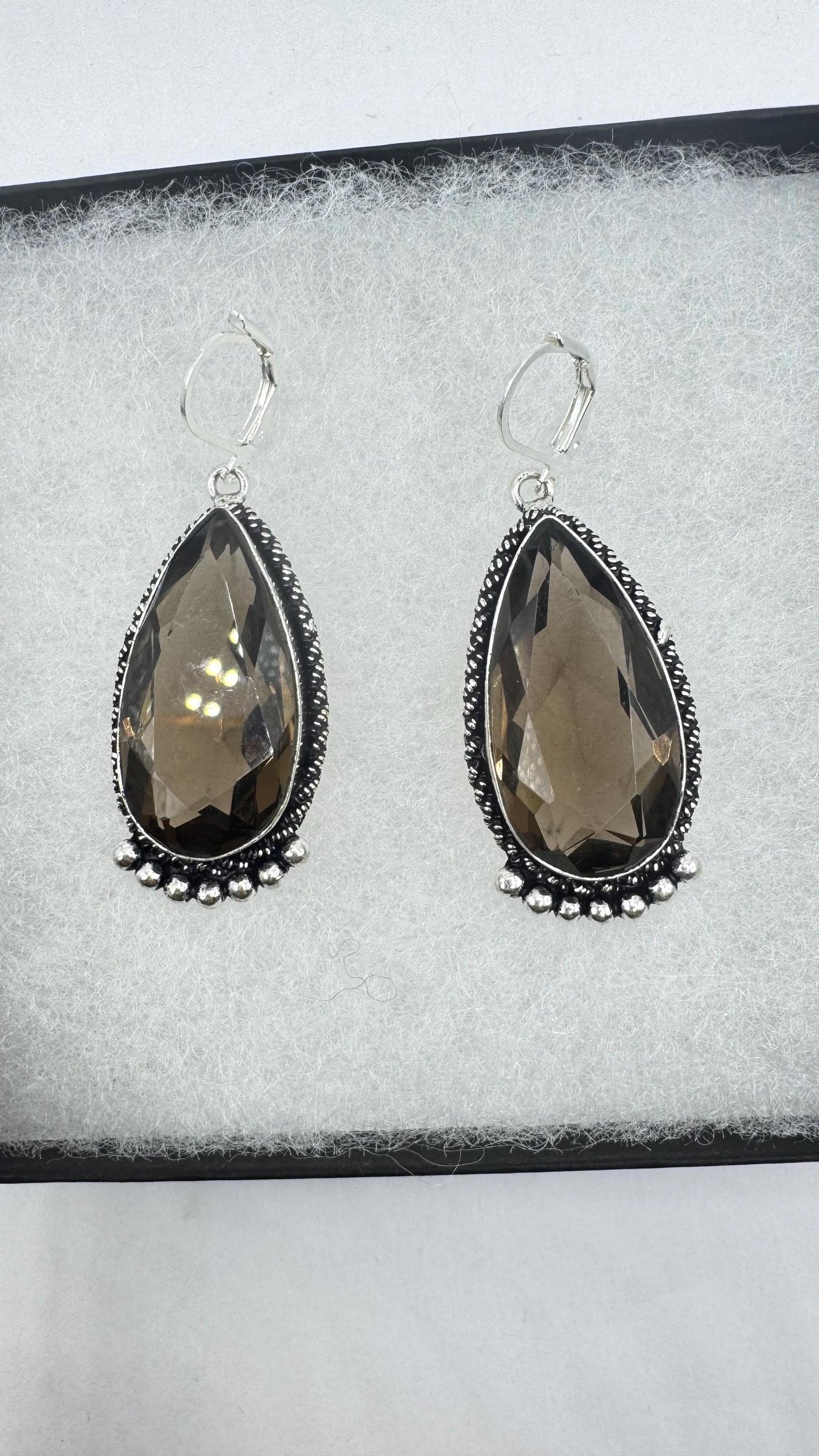 Vintage Brown Smoky Topaz 925 Sterling Silver drop Earrings