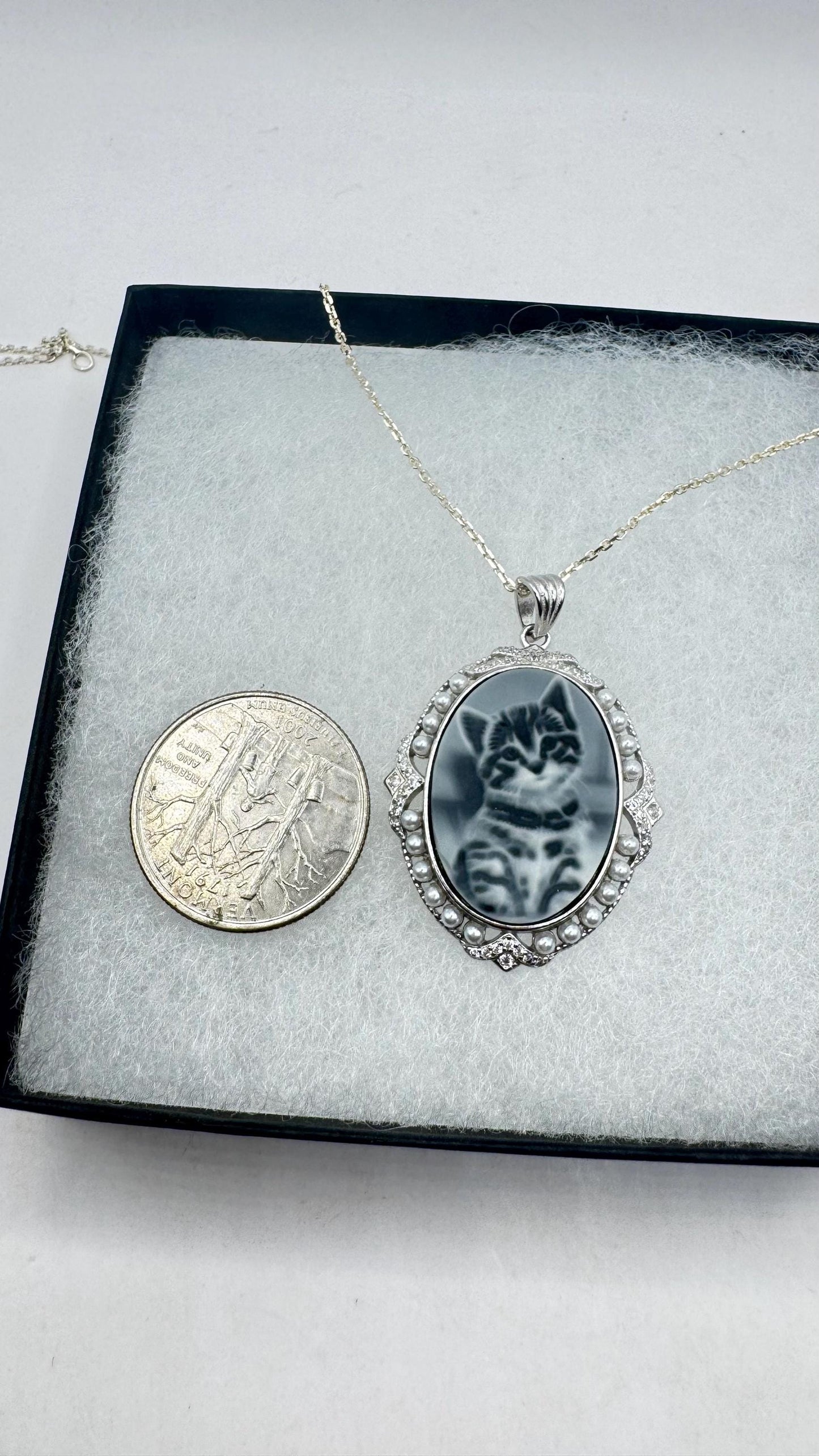 Vintage Genuine Pearl Black Onyx Cameo Sterling Silver Necklace Choker