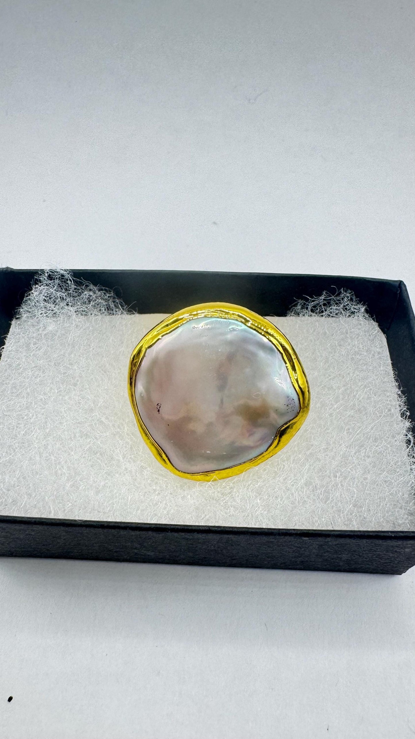 Vintage Biwa Pearl Ring Golden Adjustable