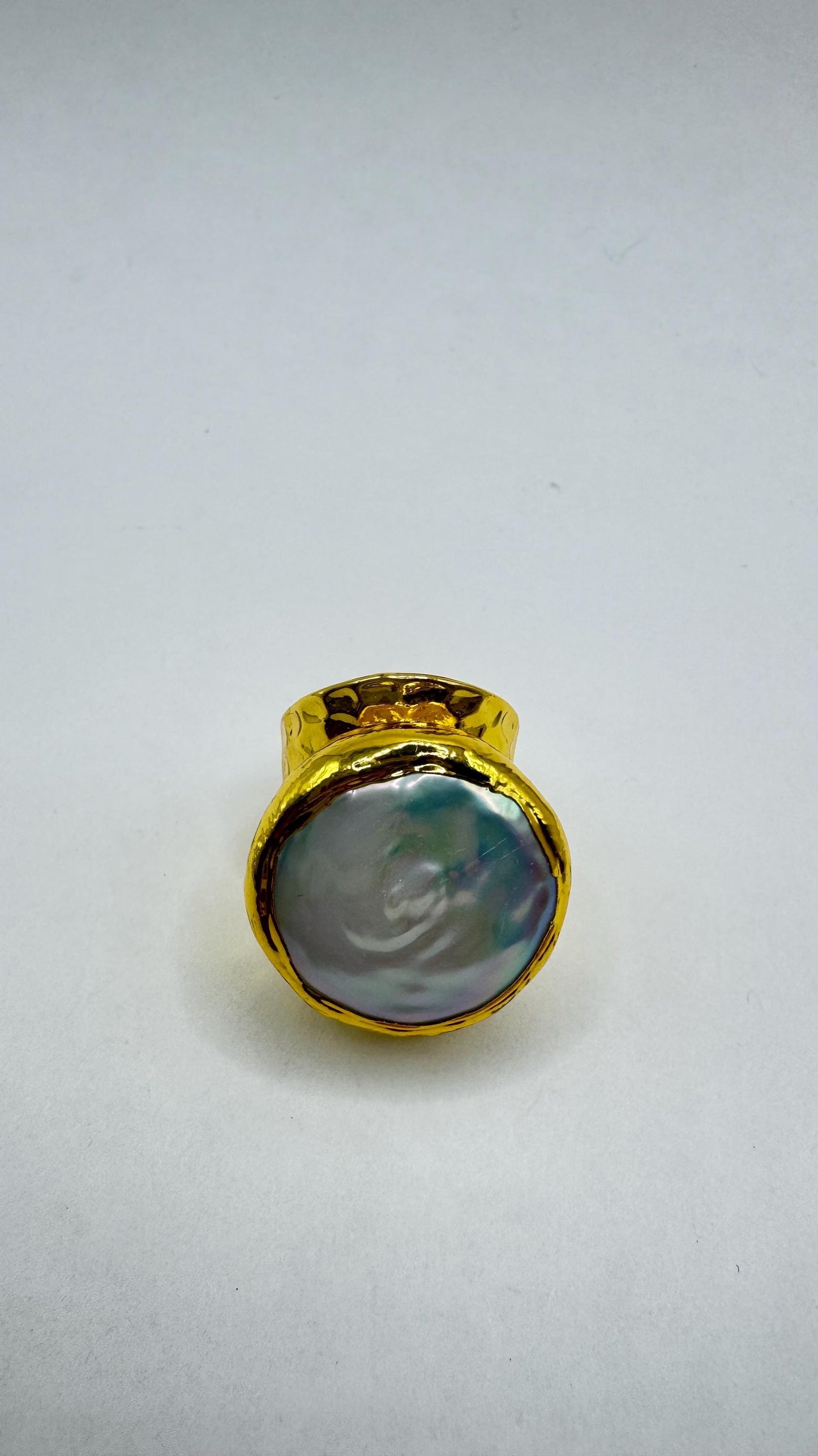 Vintage Biwa Pearl Ring Golden Adjustable