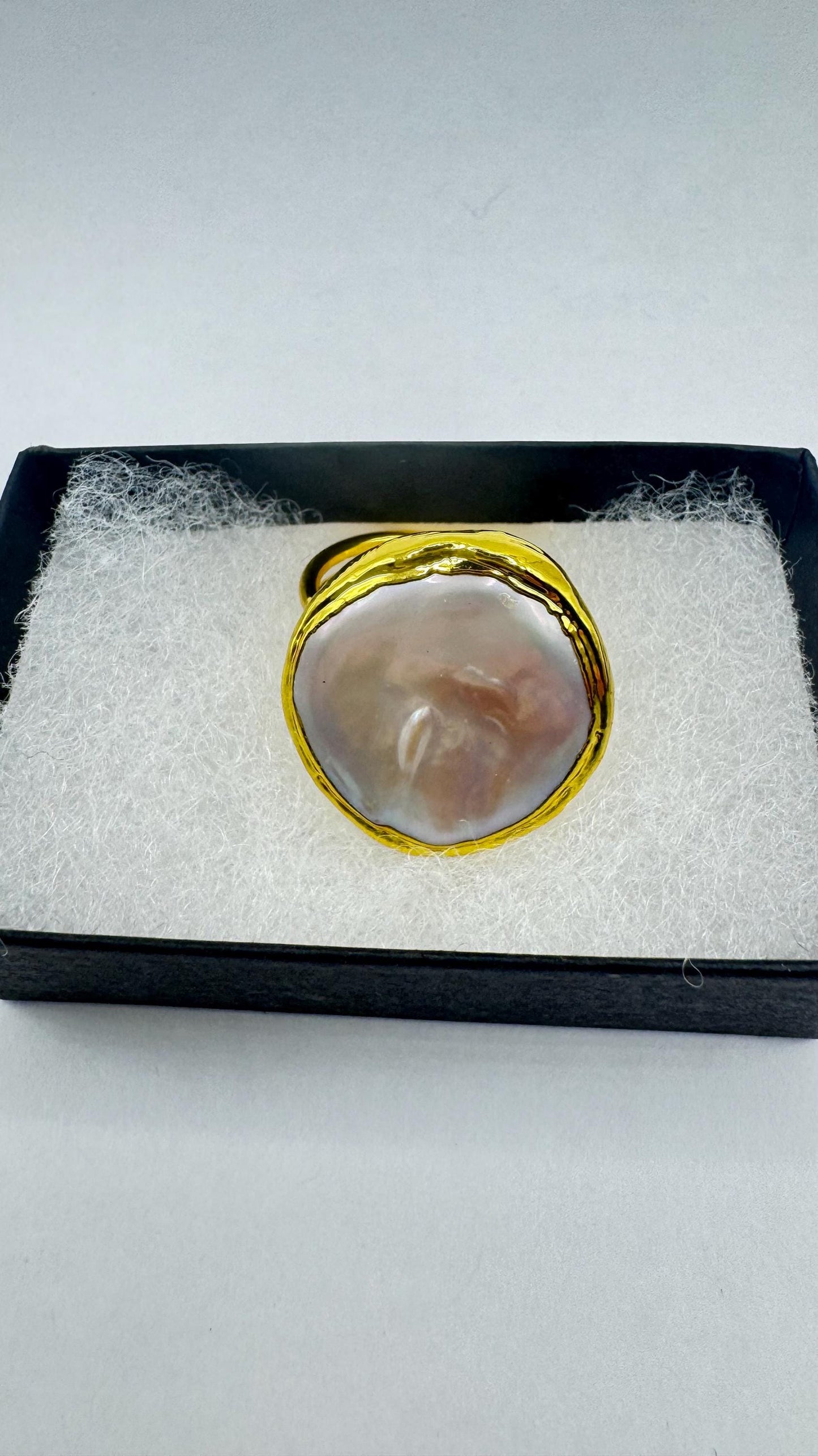 Vintage Biwa Pearl Ring Golden Adjustable