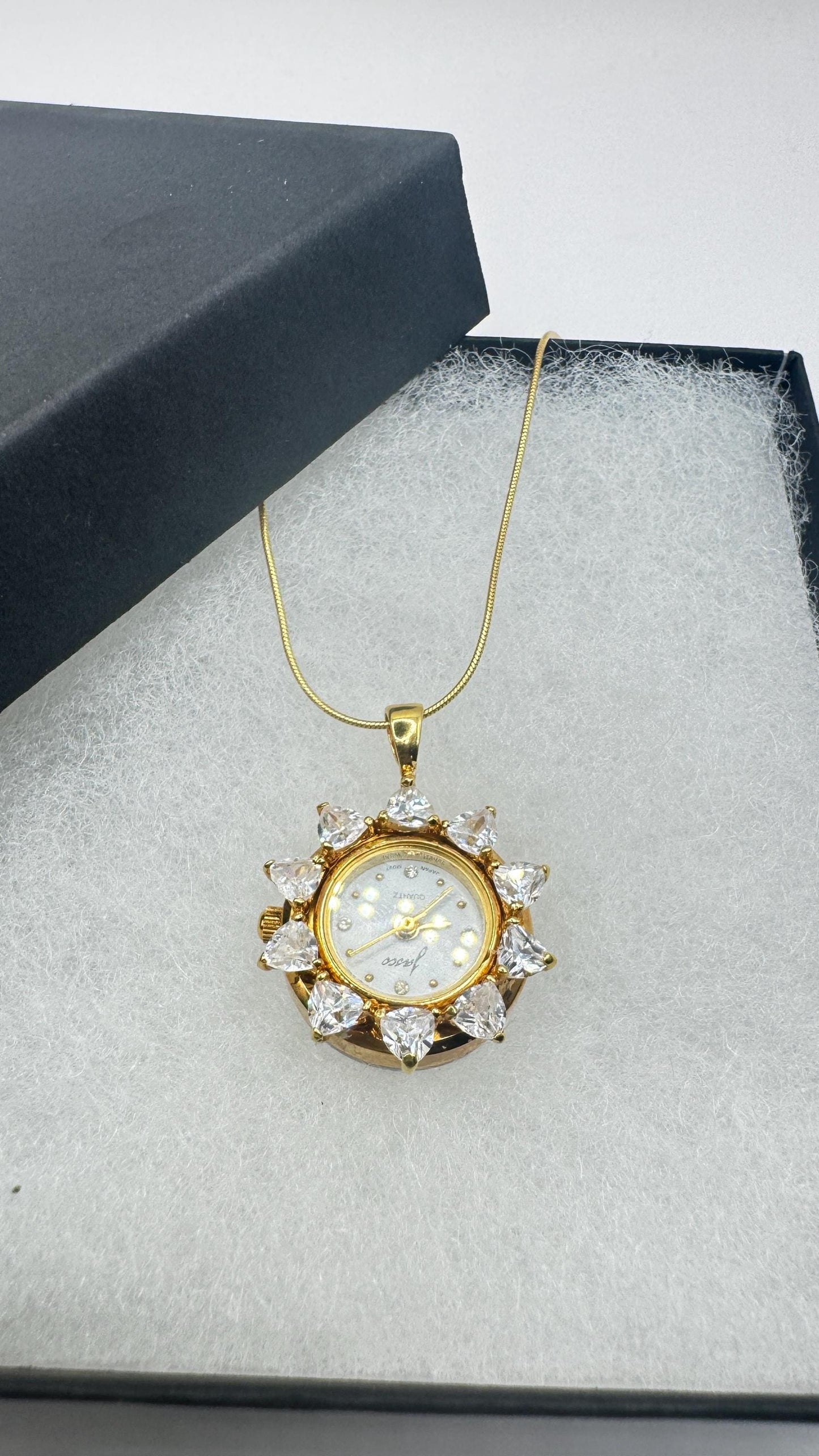 Vintage Watch Necklace 925 Sterling Silver Genuine Gemstone Antique Pendant