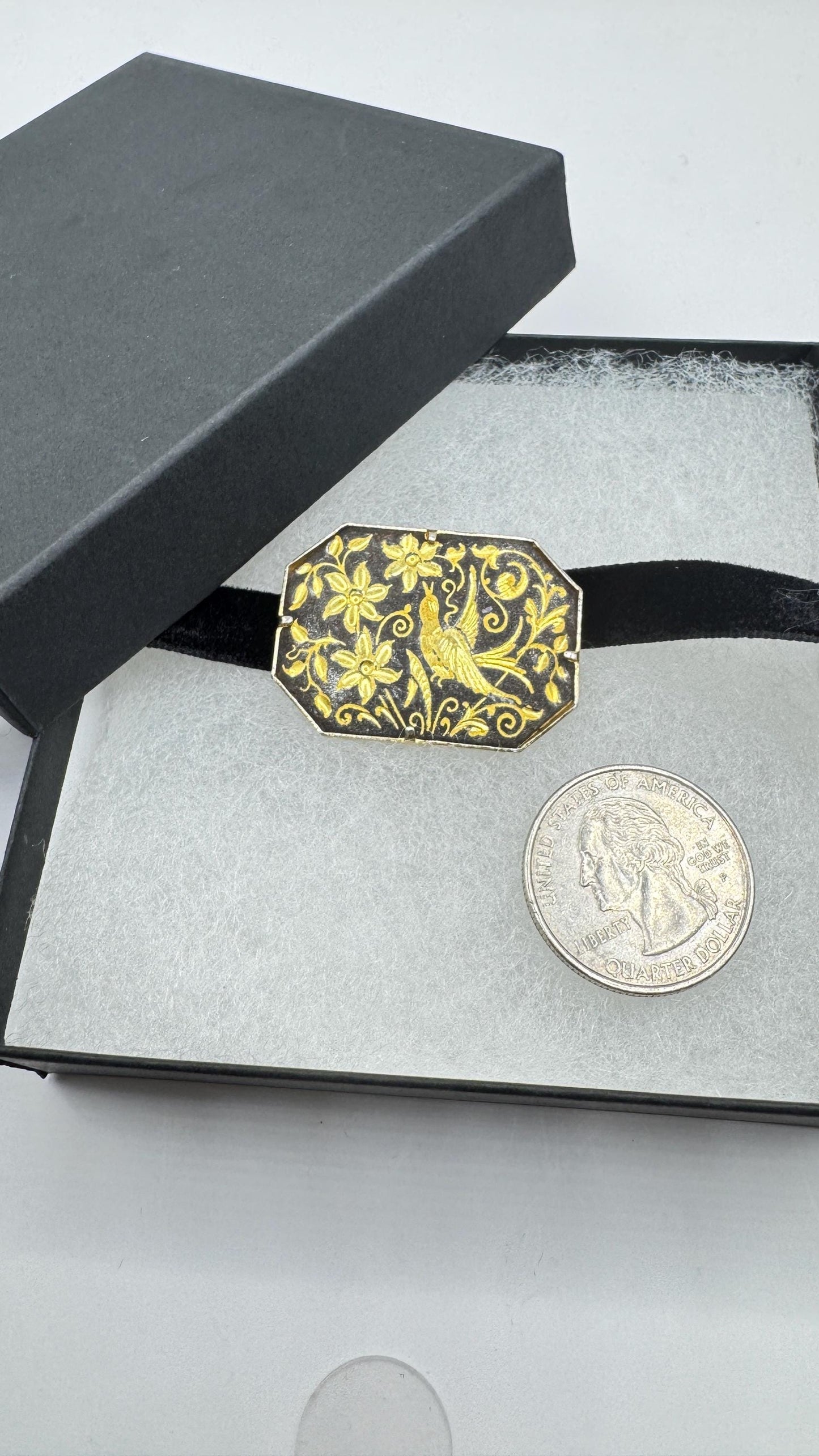 Vintage Gold Damascine Choker Gold Filled Choker Pin Brooch