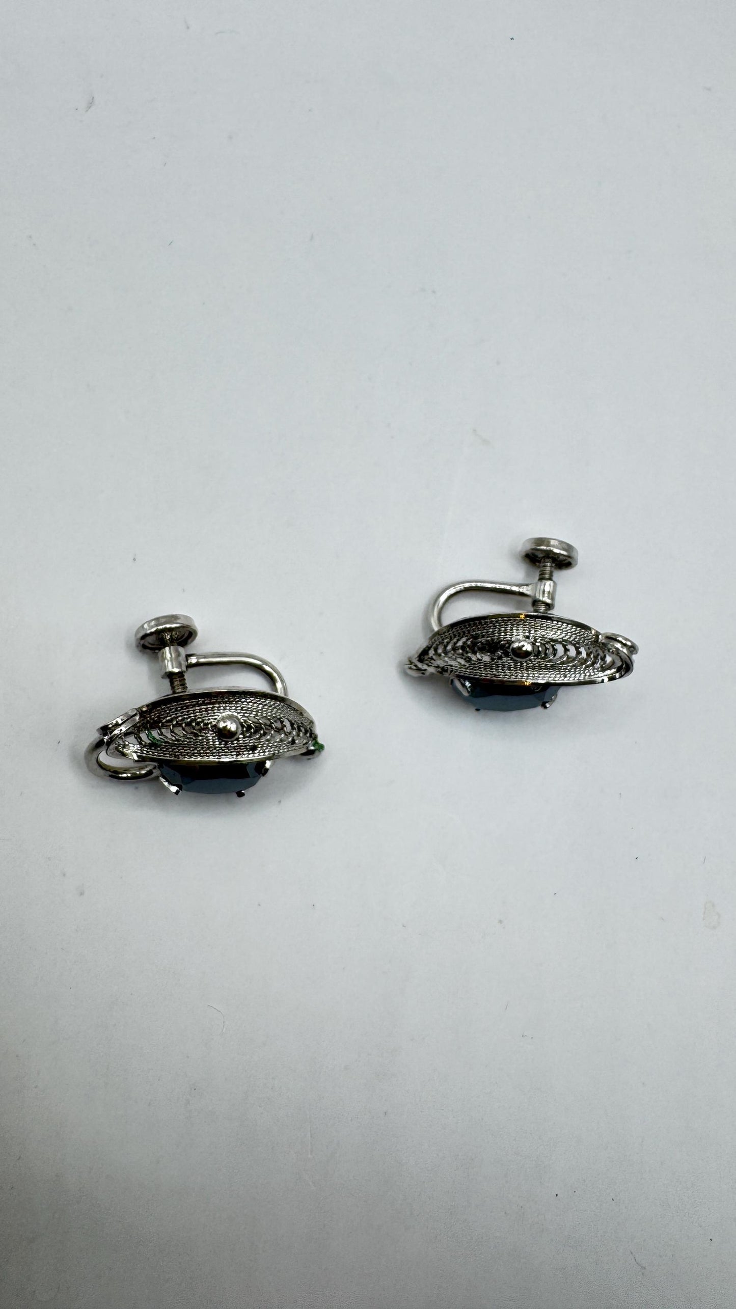 Antique Vintage Hemetite 925 Sterling Silver Screw Back Earrings