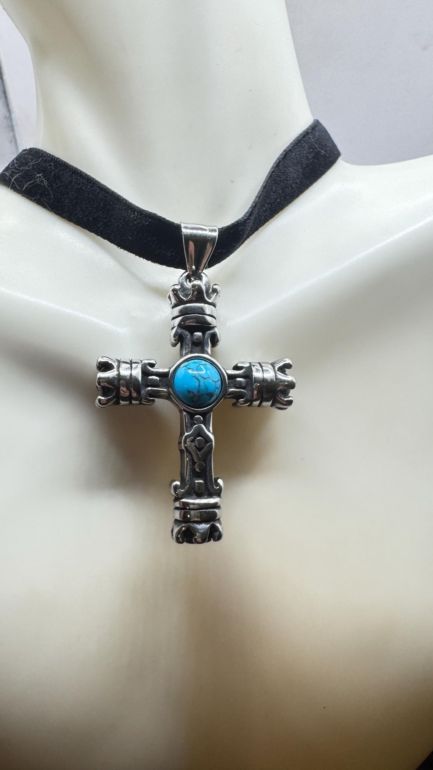 vintage Turquoise Silver Stainless Steel Cross necklace