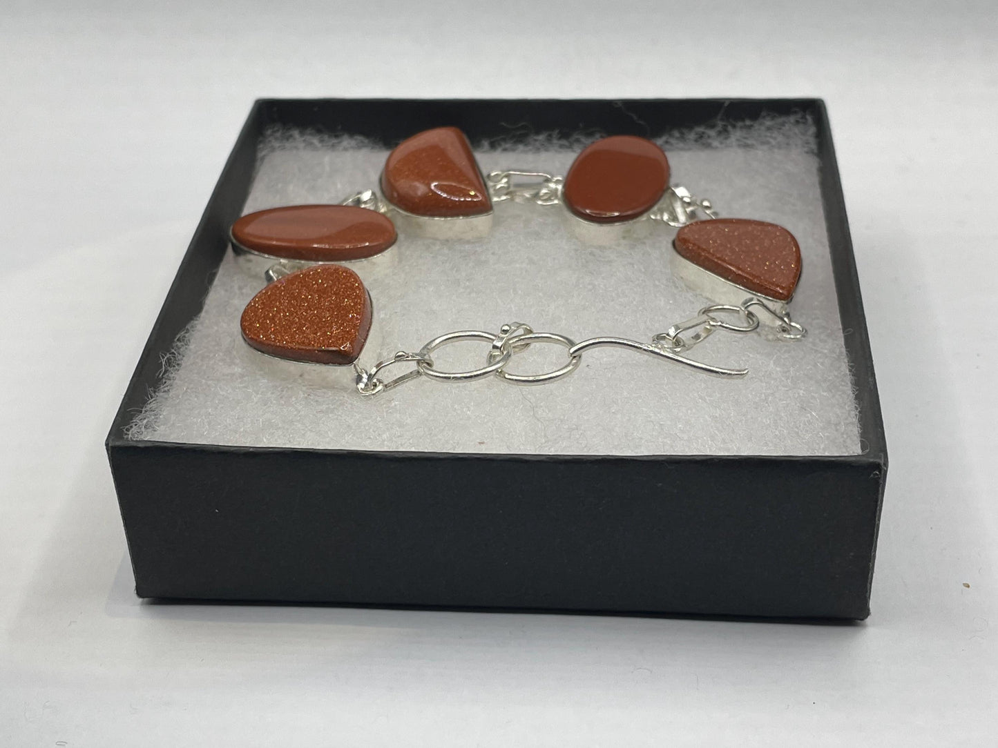 Vintage Goldstone Silver Toggle Bracelet