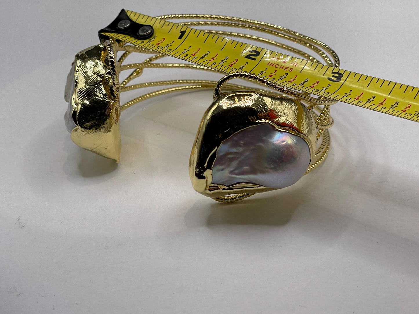 Vintage Pearl Cuff Bangle Bracelet Gold 925 Sterling Silver