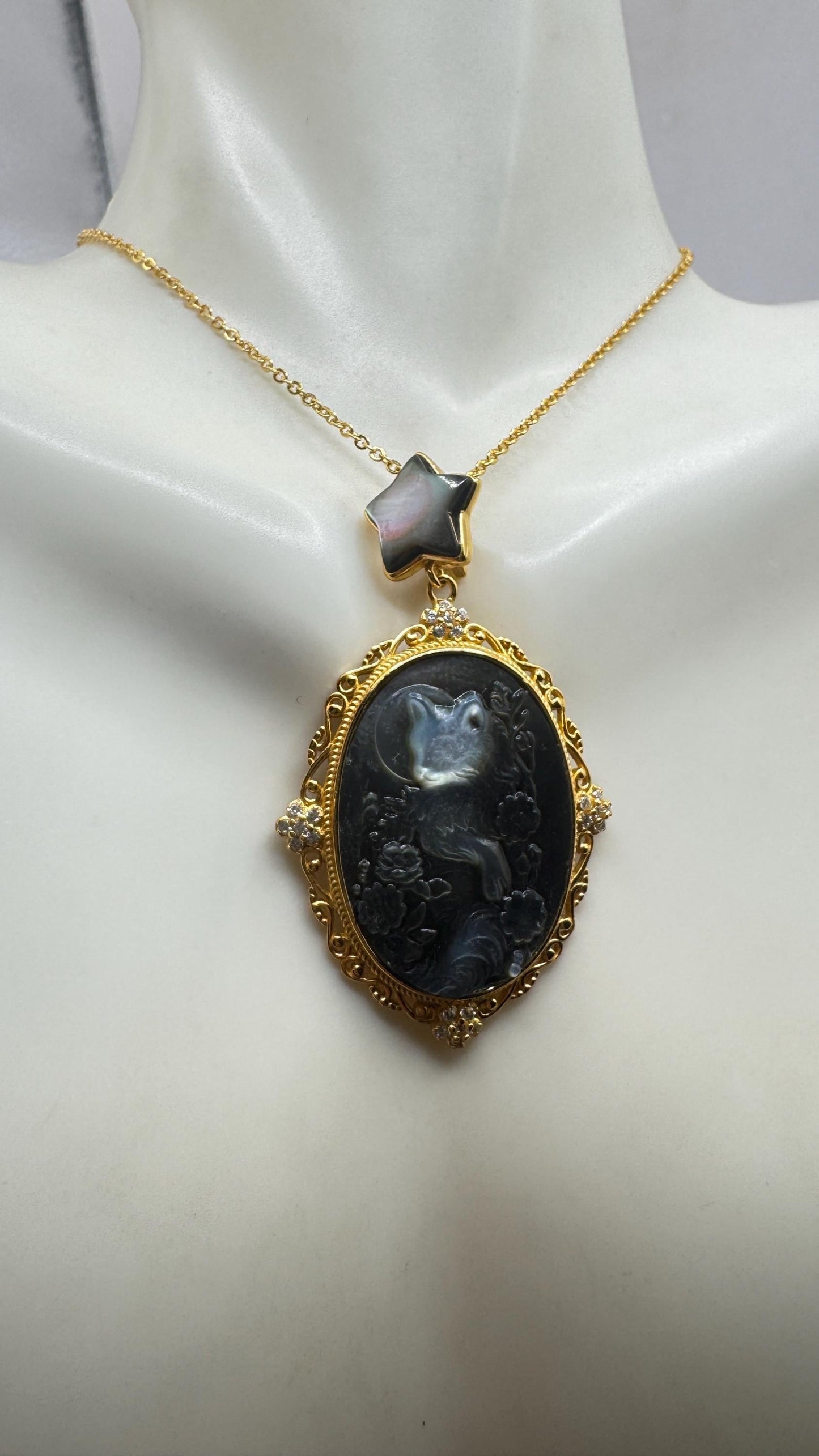 Vintage Cameo Cat 925 Sterling Silver Necklace Choker