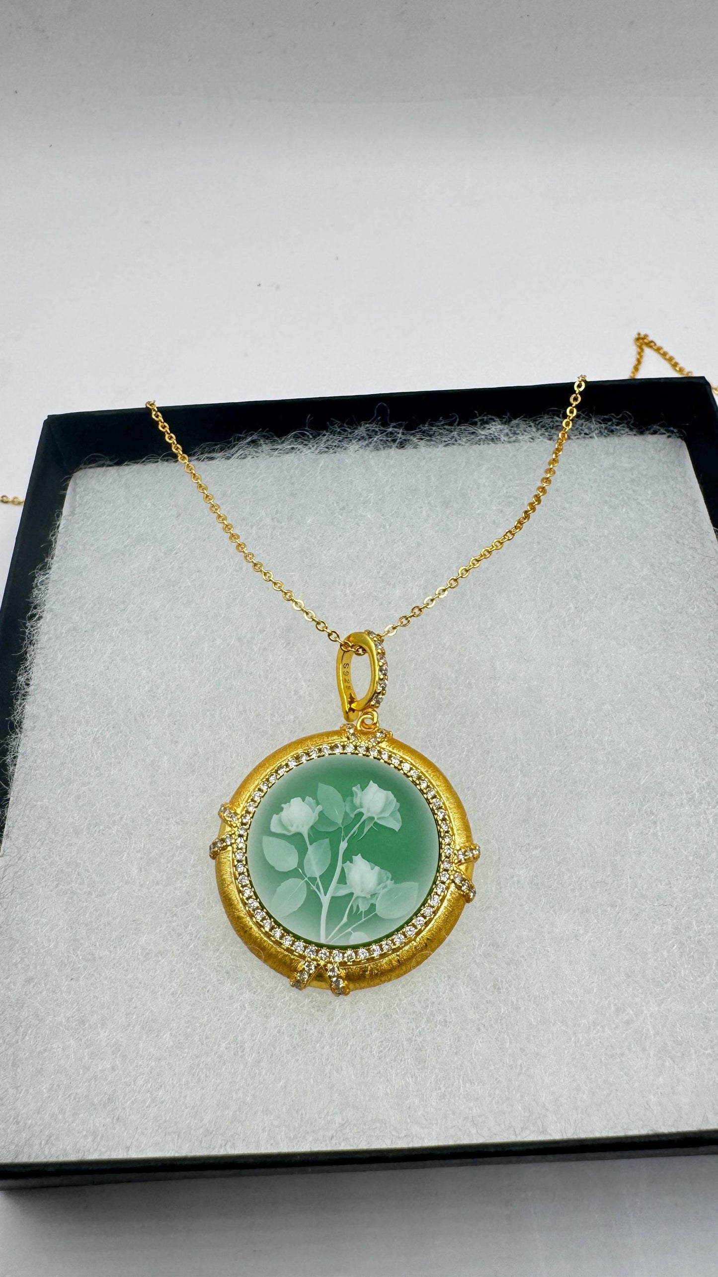 Vintage Rose Flower Cameo 925 Sterling Silver Necklace Choker