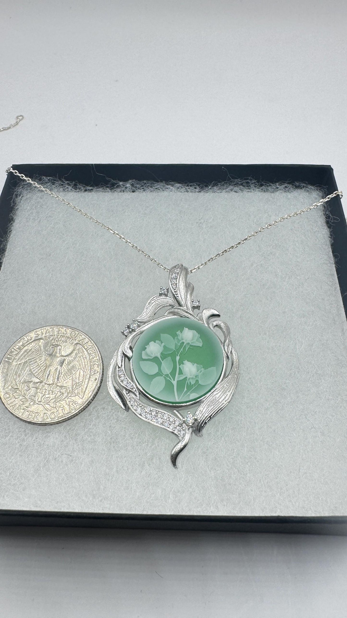Vintage Rose Flower Cameo 925 Sterling Silver Necklace Choker