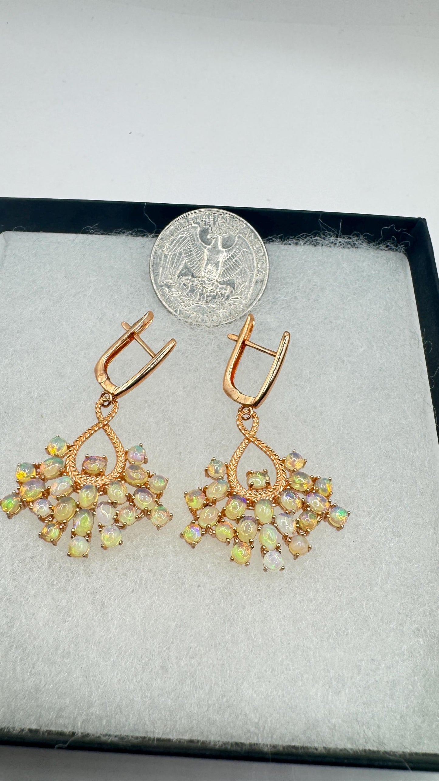 Vintage Opal Earrings Rose Gold 925 Sterling Silver Chadelier Dangle