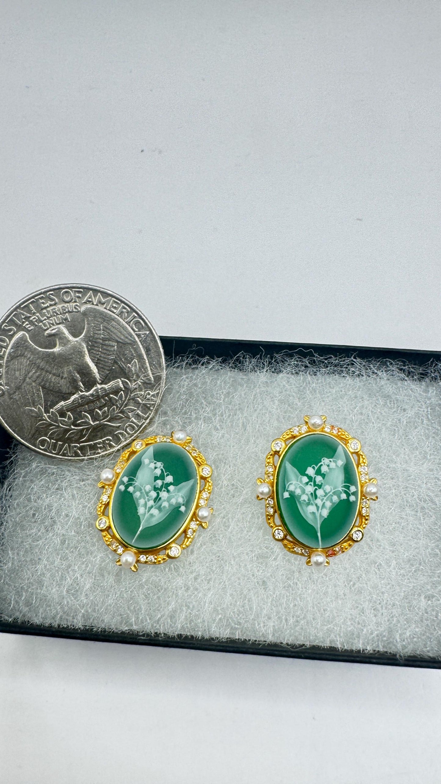 Vintage Cameo Yellow Gold 925 Sterling Silver Earrings