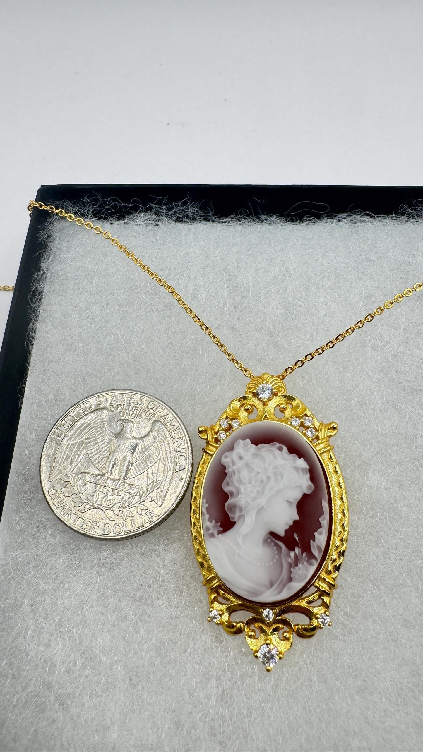 Vintage Red Onyx Cameo Gold 925 Sterling silver Necklace Choker