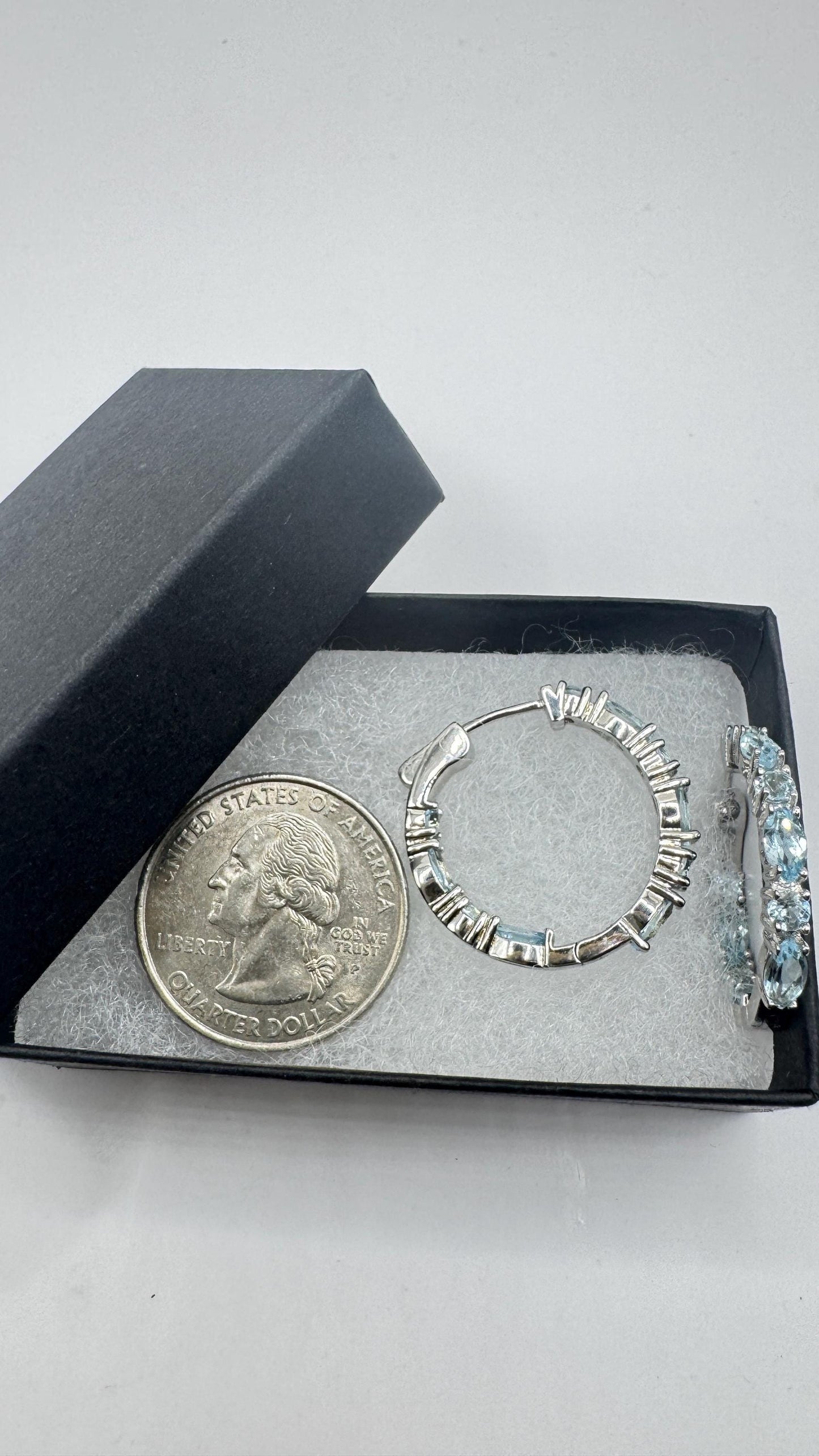 Vintage 925 Sterling Silver Blue Topaz Hoop Earrings