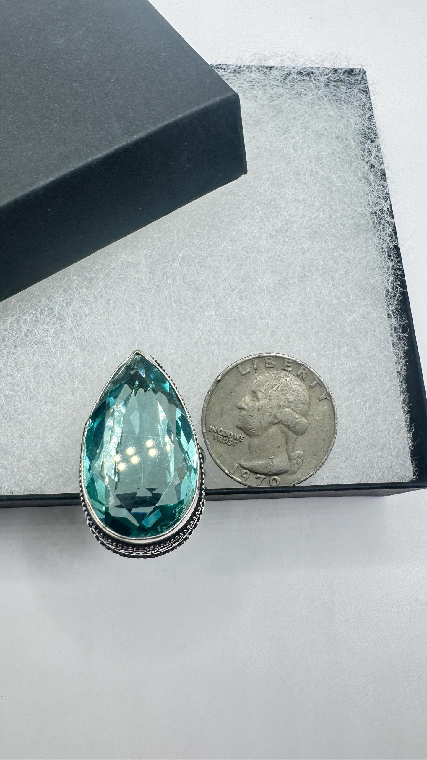 Vintage Aqua Vintage Art Glass Ring About 1.5 Inches Knuckle Ring