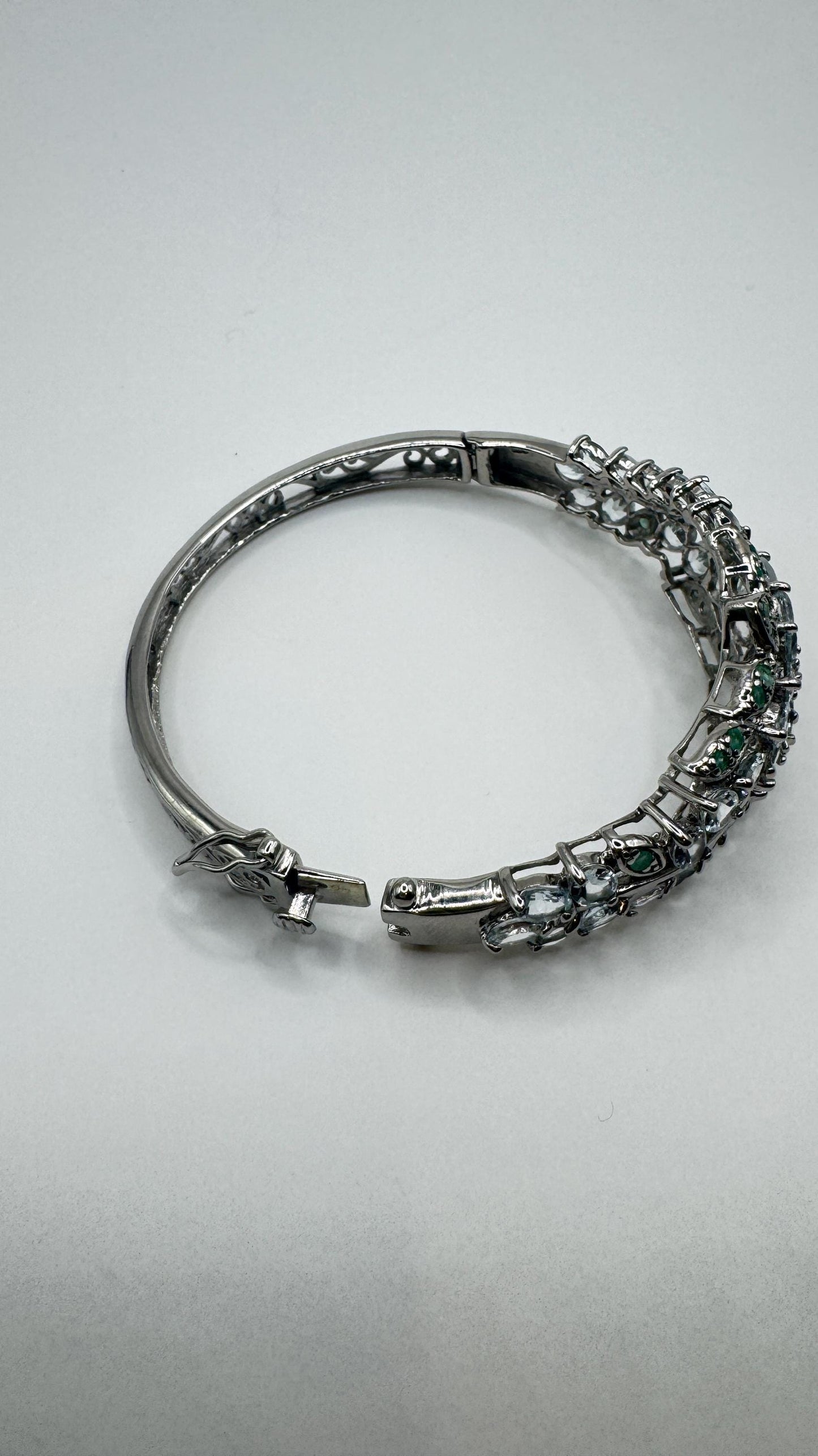 Vintage Blue Aquamarine 925 Sterling Silver Tennis Bracelet