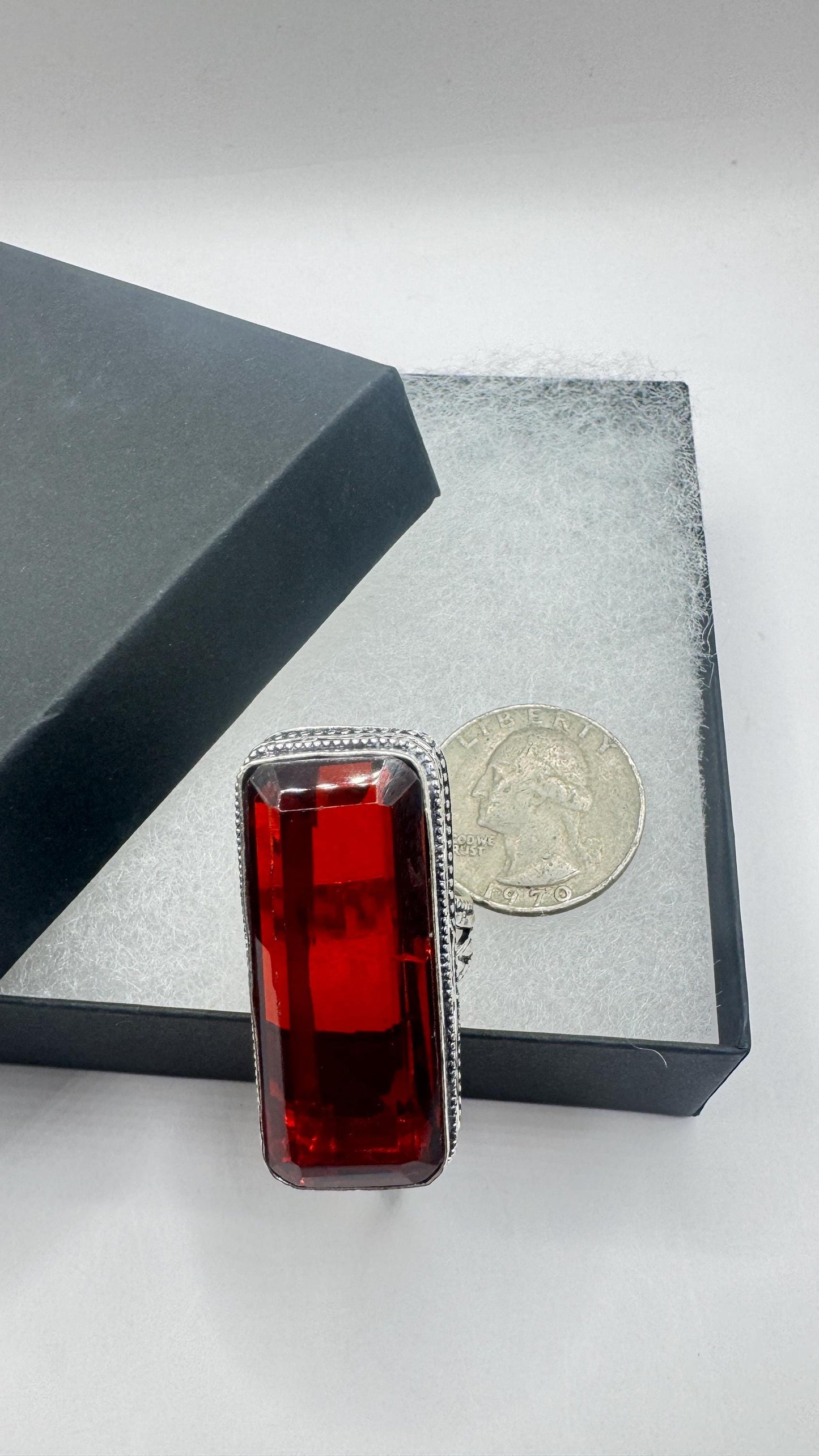 Vintage Boho Ruby Glass Cocktail Ring