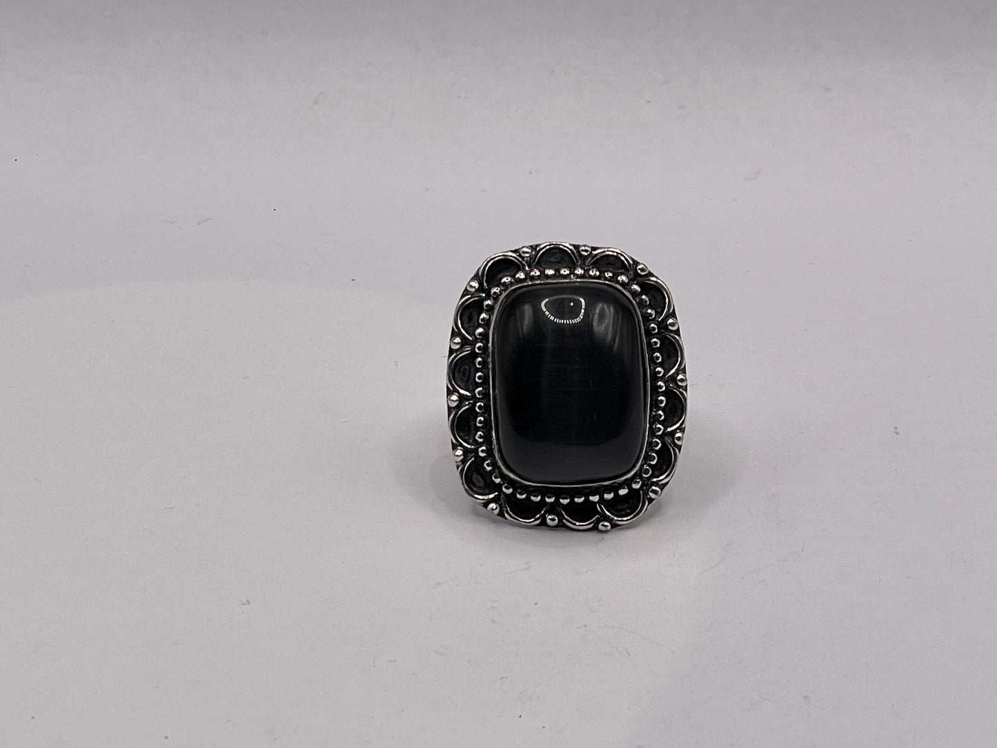 Vintage Black Catseye Silver Bronze Ring