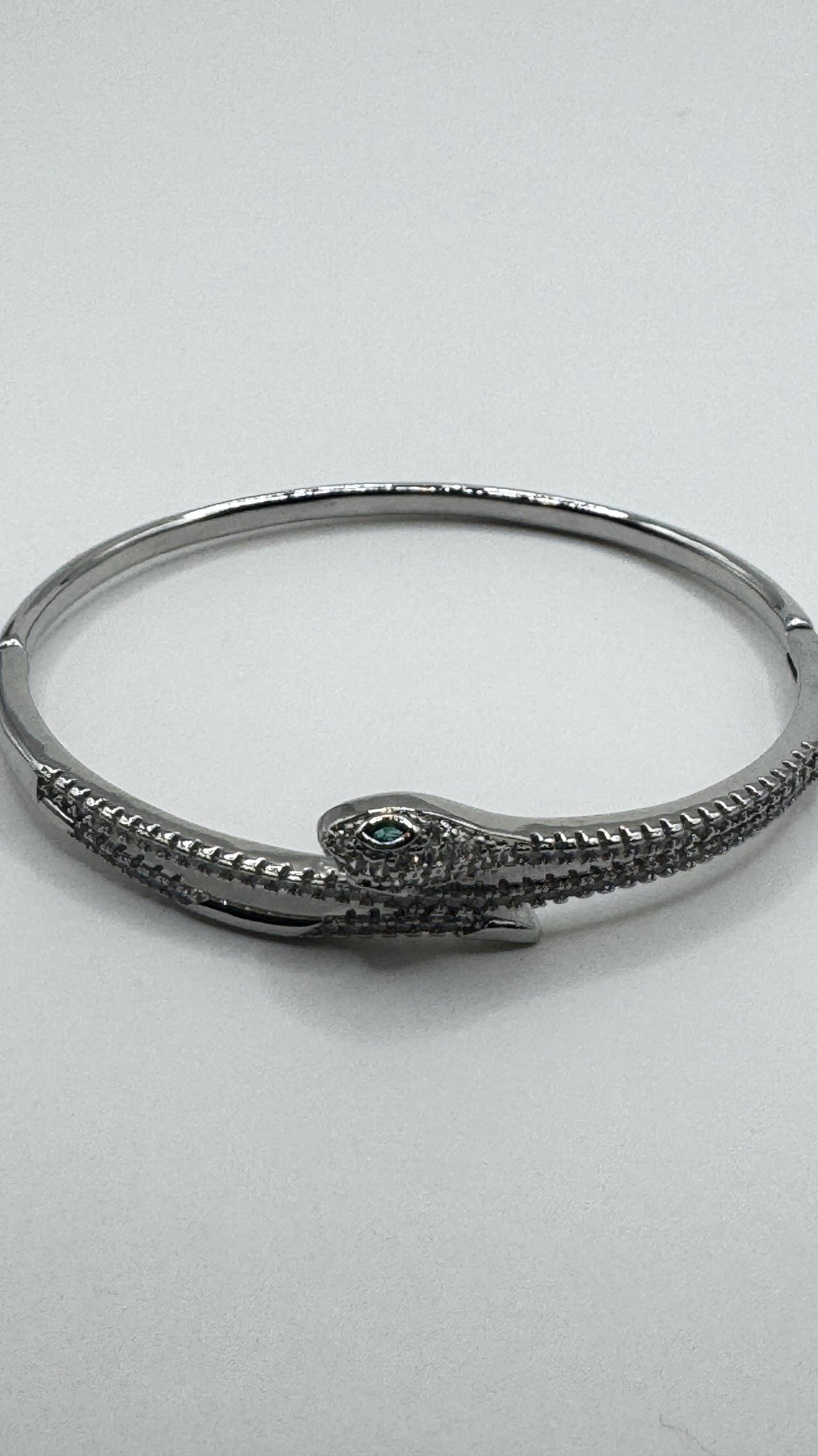 Vintage Snake Bangle Bracelet Gold filled Green Crystal Eyes