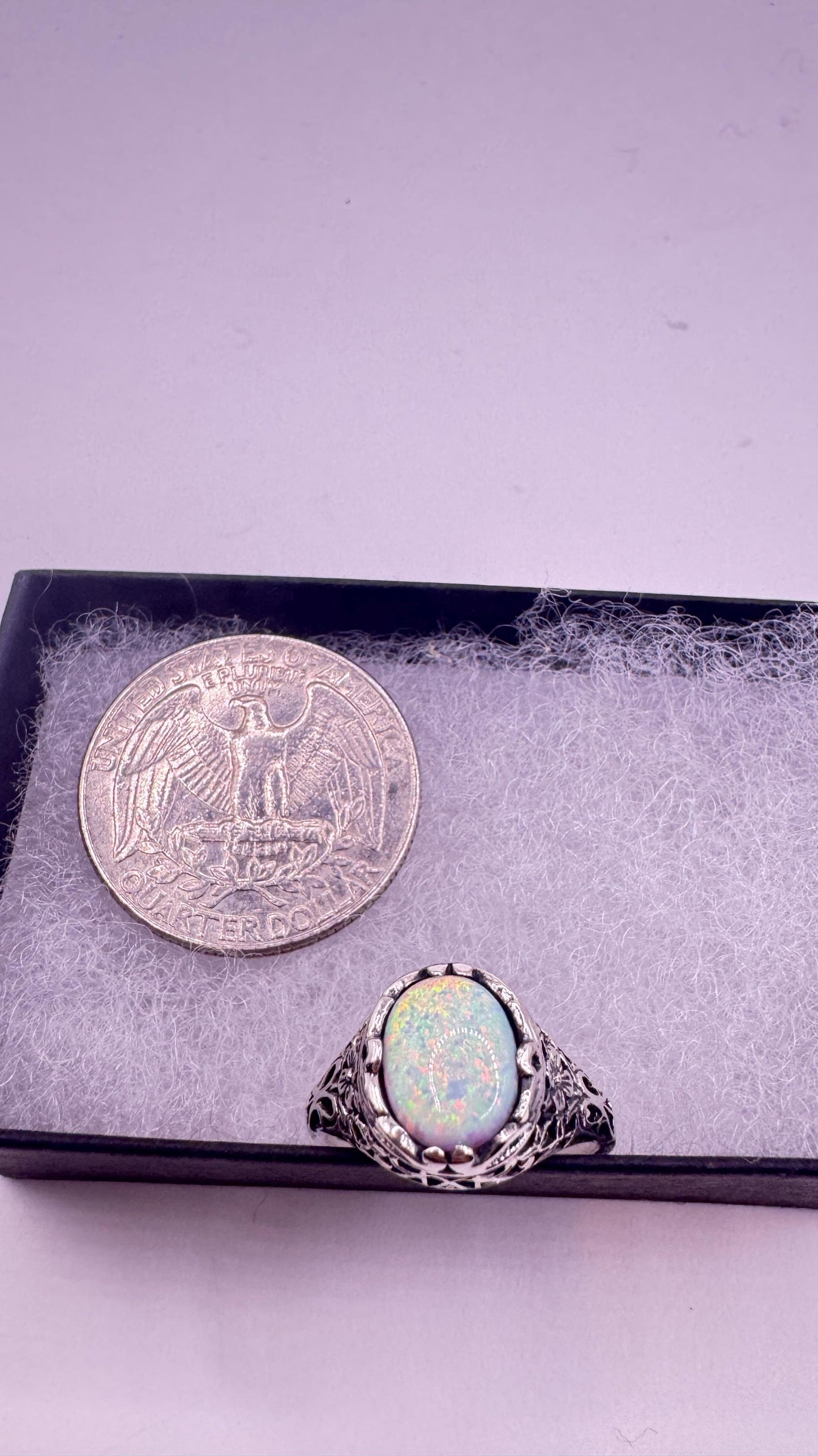 Vintage White Fire Opal Ring 925 Sterling Silver