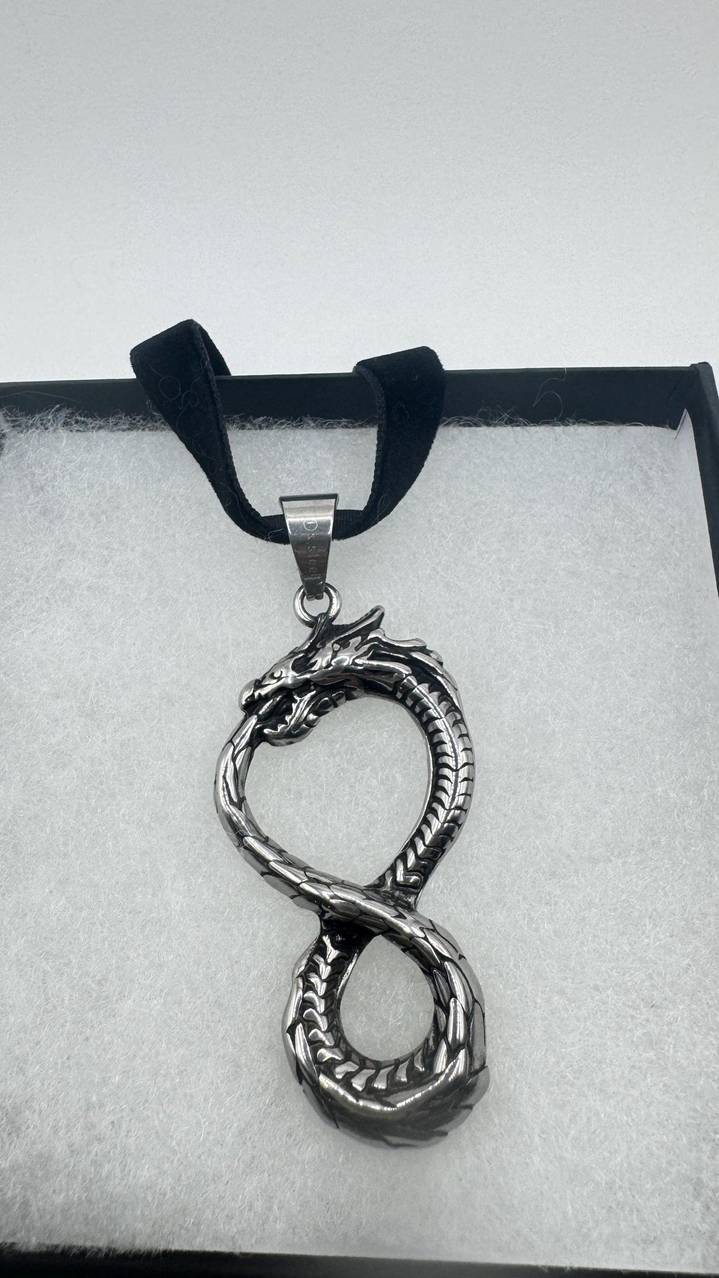 Vintage Dragon Infinity Choker Silver Stainless Steel Pendant Necklace