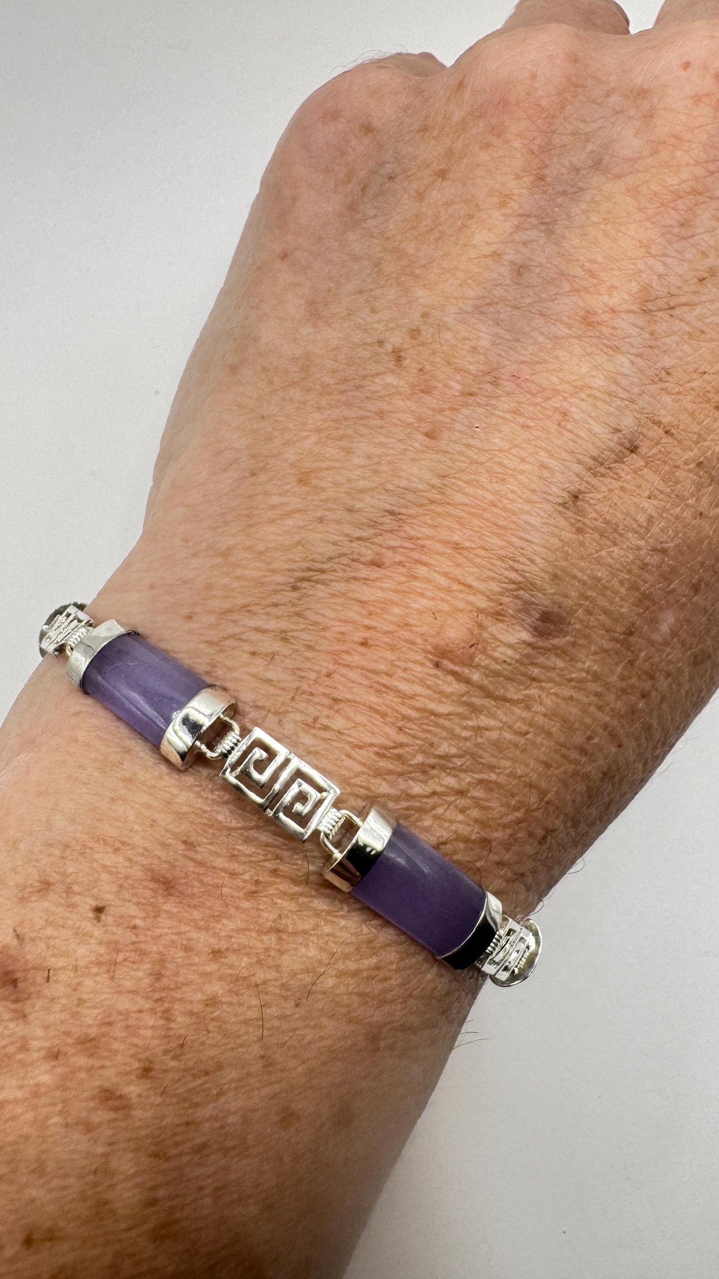 Vintage Purple Jade Tennis Bracelet in 925 Sterling Silver