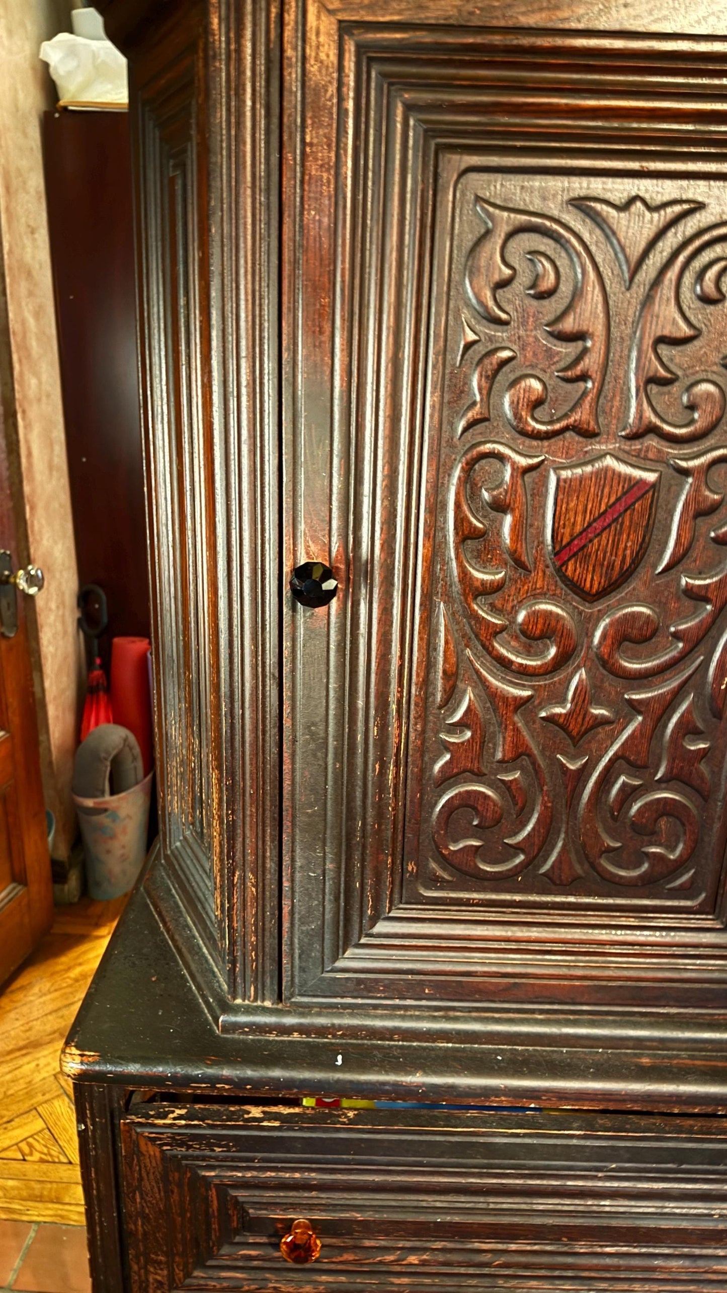 vintage Wooden Hutch Cabinet Gothic style LOCAL pick up only NYC