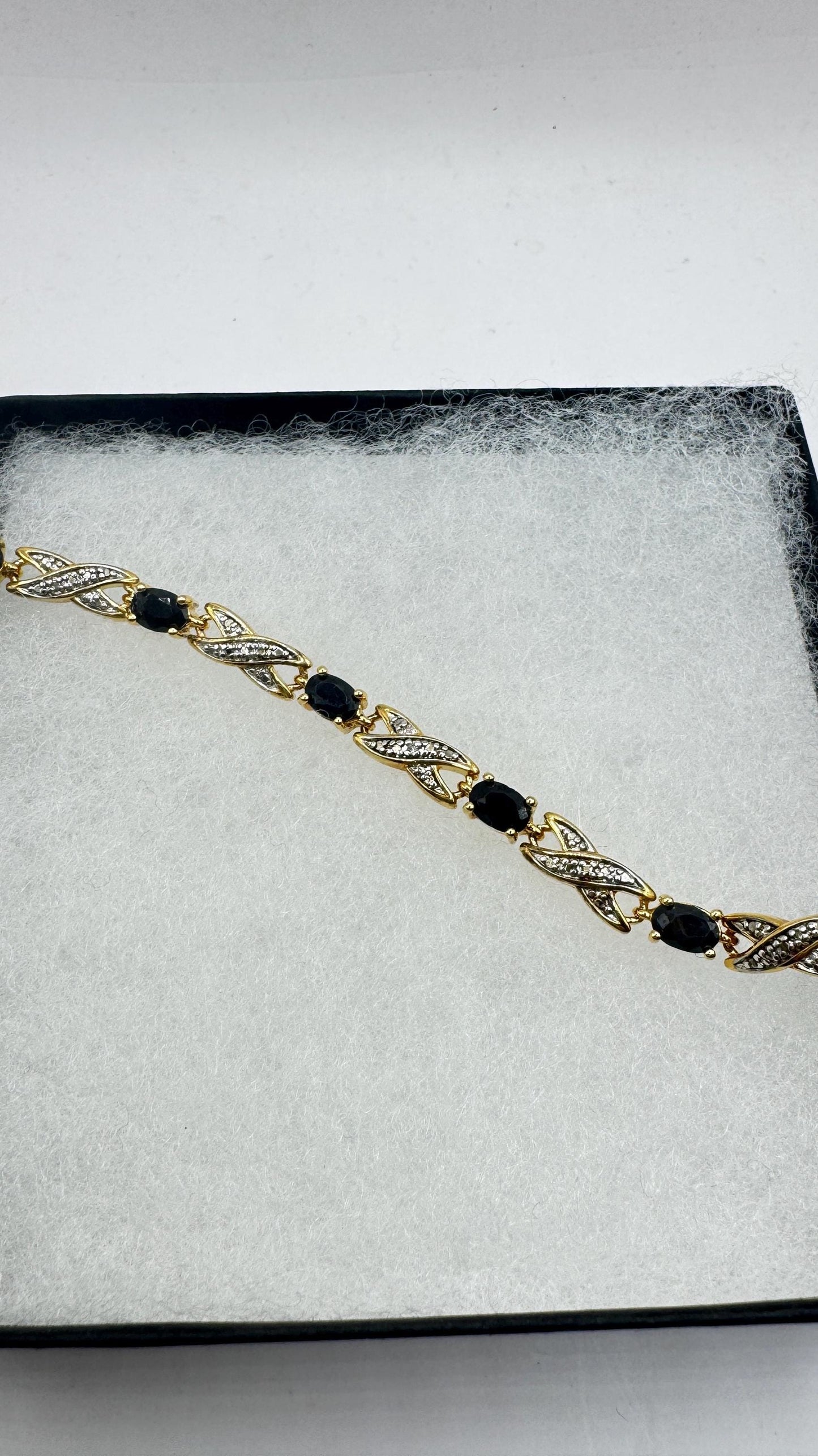 Vintage Blue Sapphire Bracelet Golden 925 Sterling Silver Tennis