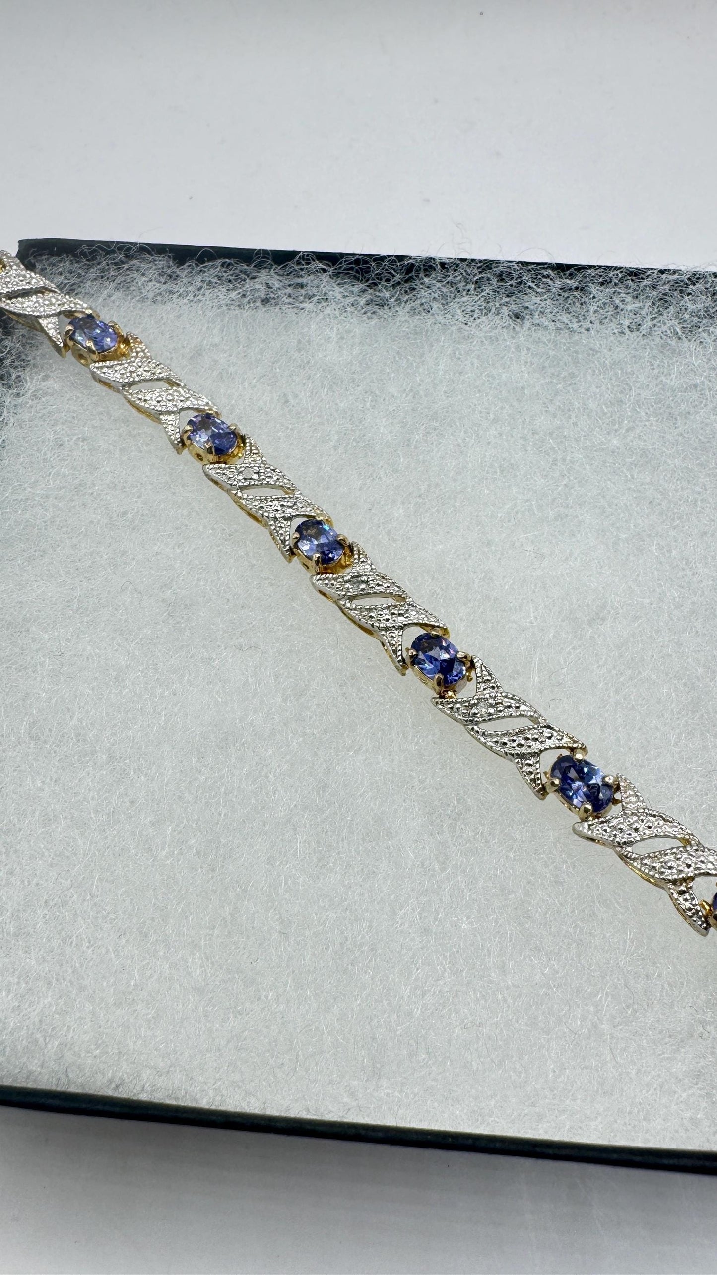 Vintage Blue Tanzanite Diamond Bracelet 925 Sterling Silver