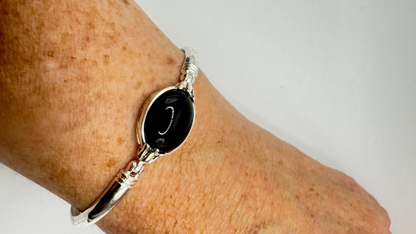 Vintage 925 Sterling Silver Black Onyx Bracelet