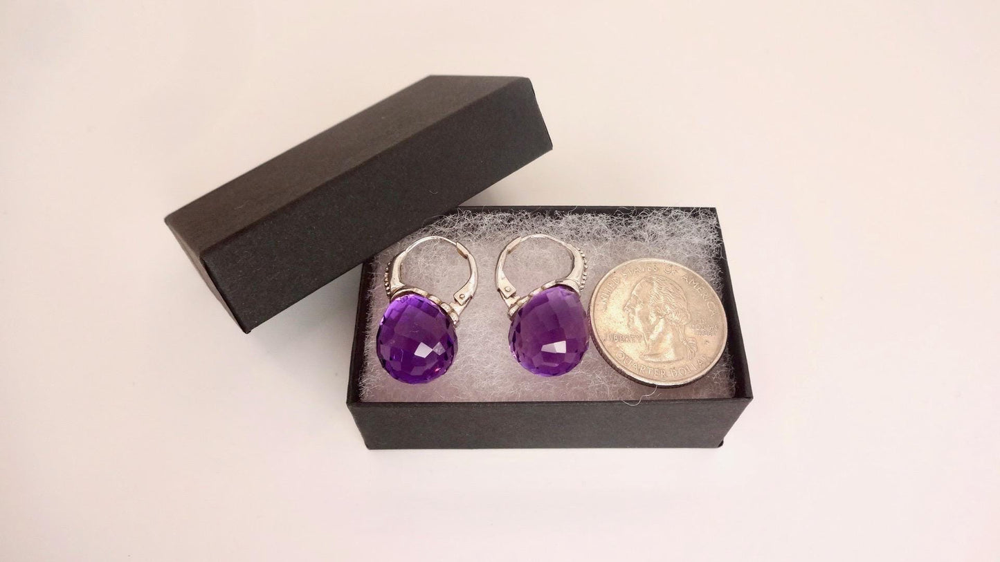 Vintage Amethyst Earrings 925 Sterling Silver Deco Drop
