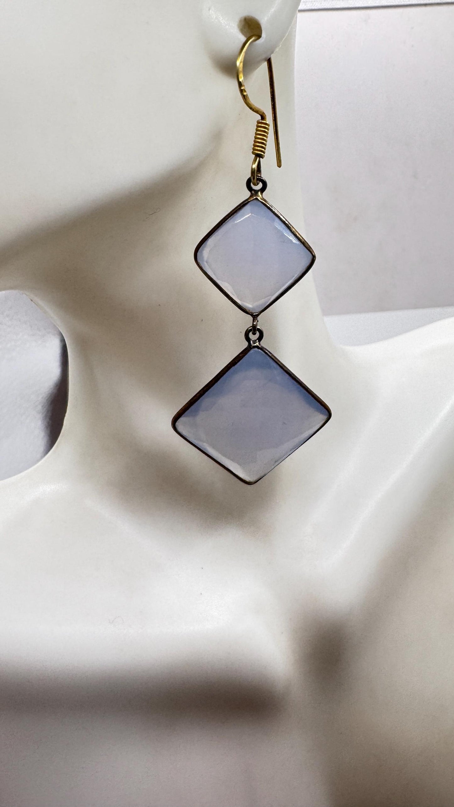 Vintage Blue Chalcedony earrings Gold Sterling Silver Chandelier