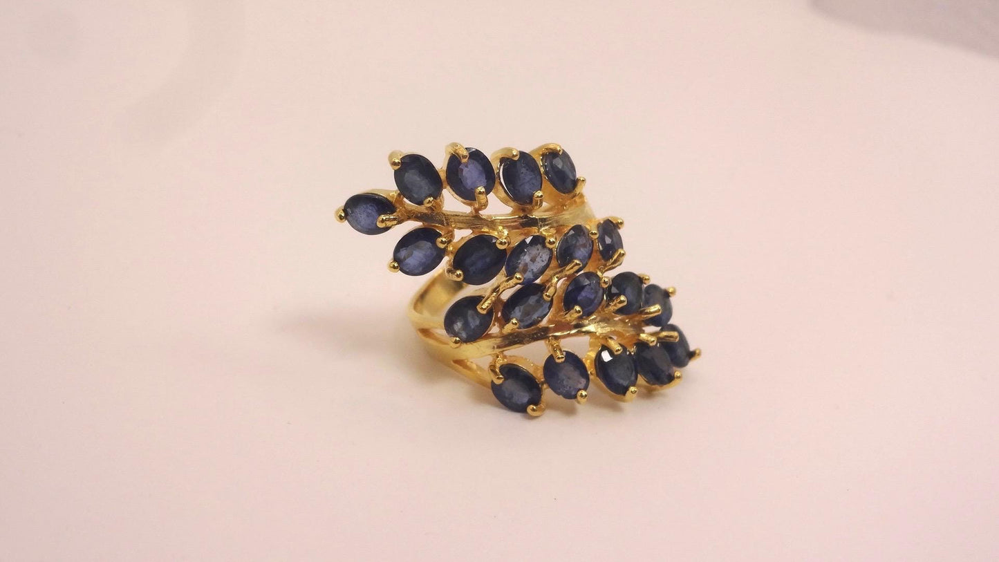 Vintage Blue Sapphire 925 Sterling Silver Cocktail Ring