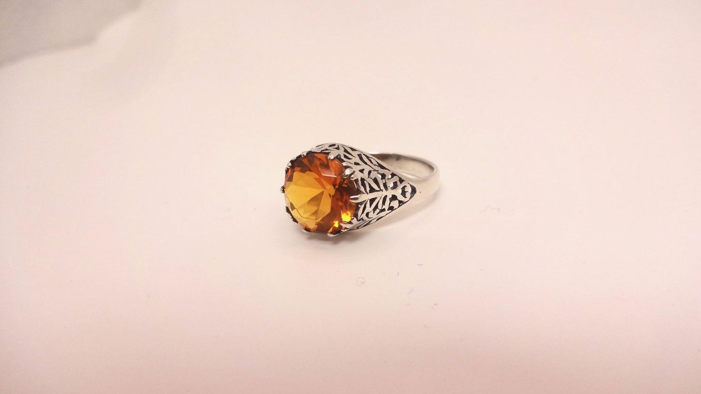 Vintage Golden Citrine 925 Sterling Silver Cocktail Ring