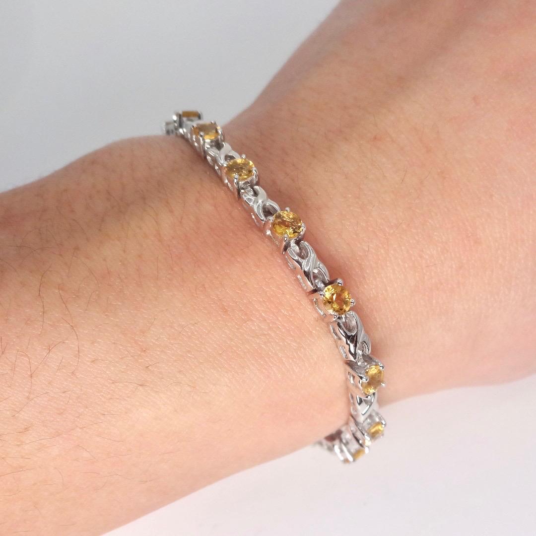 Vintage Gold Citrine Bracelet Deco 925 Sterling Silver Tennis