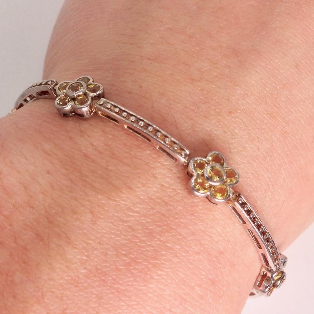 Vintage Gold Citrine Tennis Bracelet in 925 Sterling Silver
