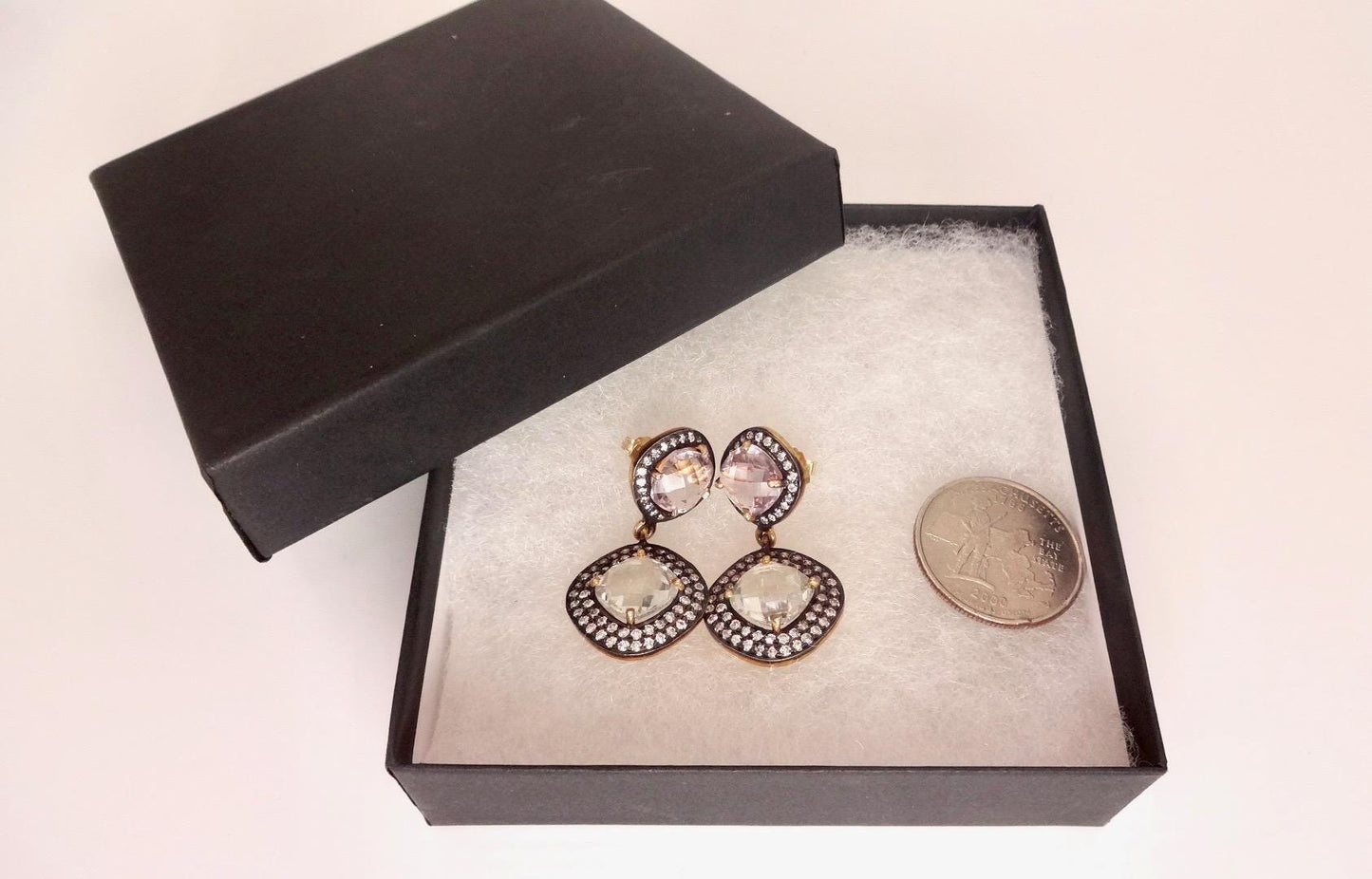Vintage Genuine White Sapphire Mixed Gemstone Filigree Sterling Silver Dangle Earrings