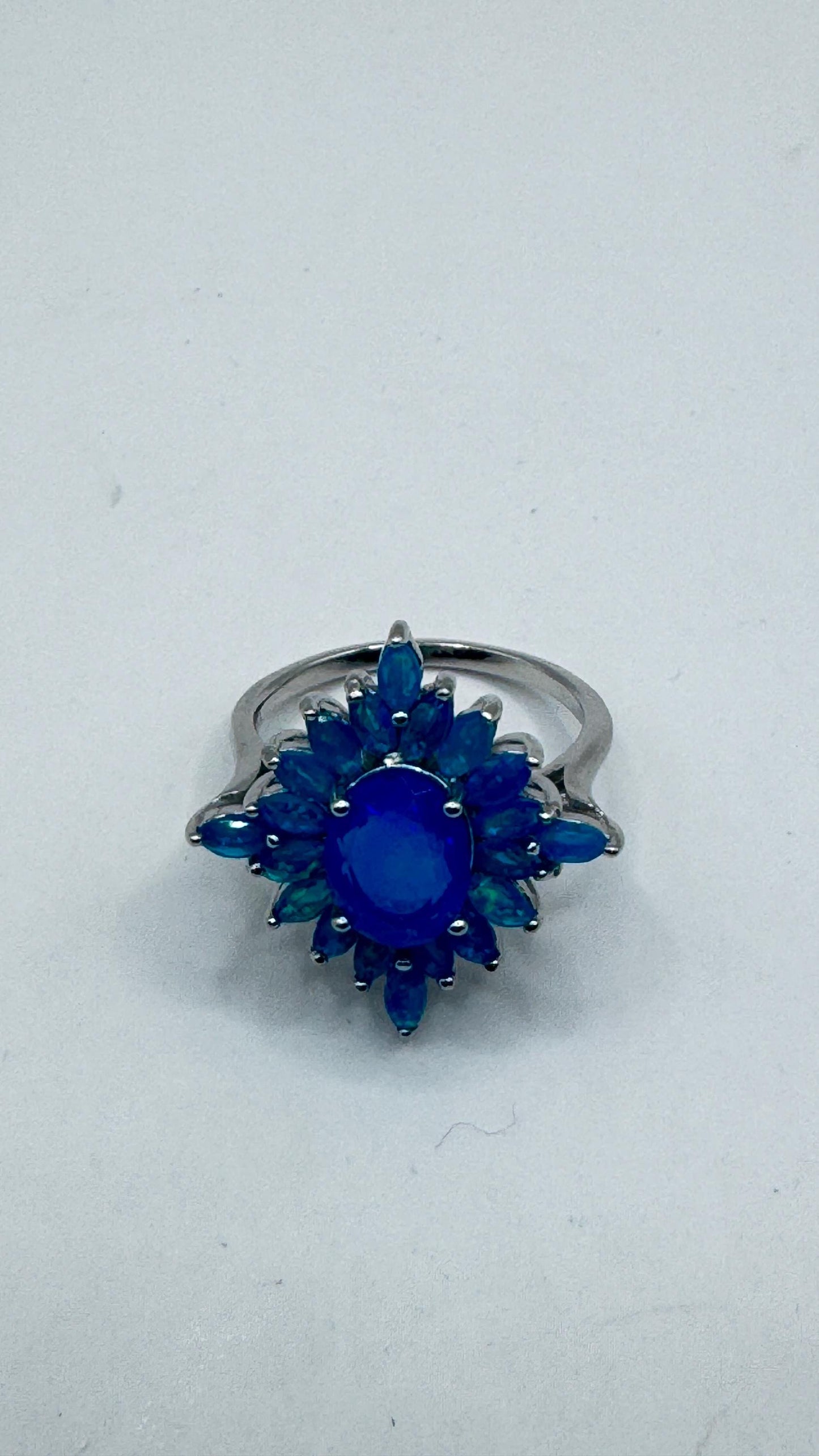 Vintage Blue Smoky Opal Ring 925 Sterling Silver Cocktail Size 8