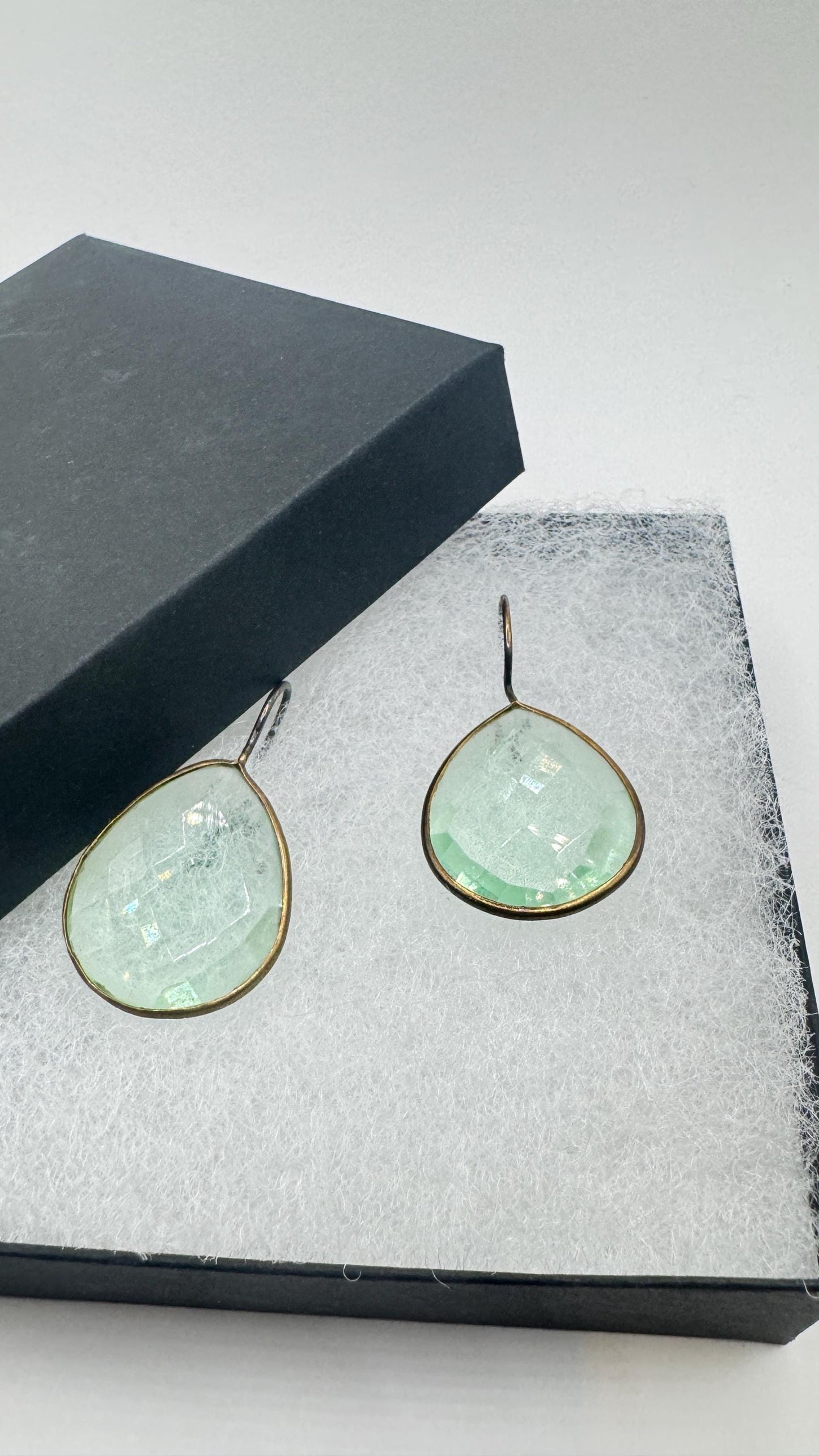 Antique Vintage Aqua Blue Volcanic Glass 925 Sterling Silver Dangle Earrings