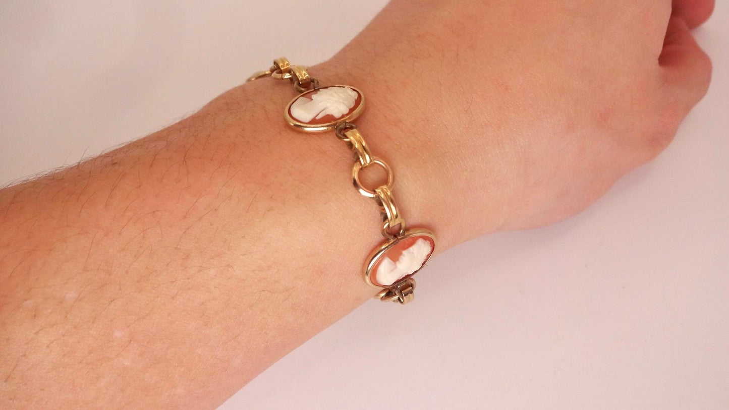 Vintage Cameo Bracelet 925 Sterling Silver 7 inches