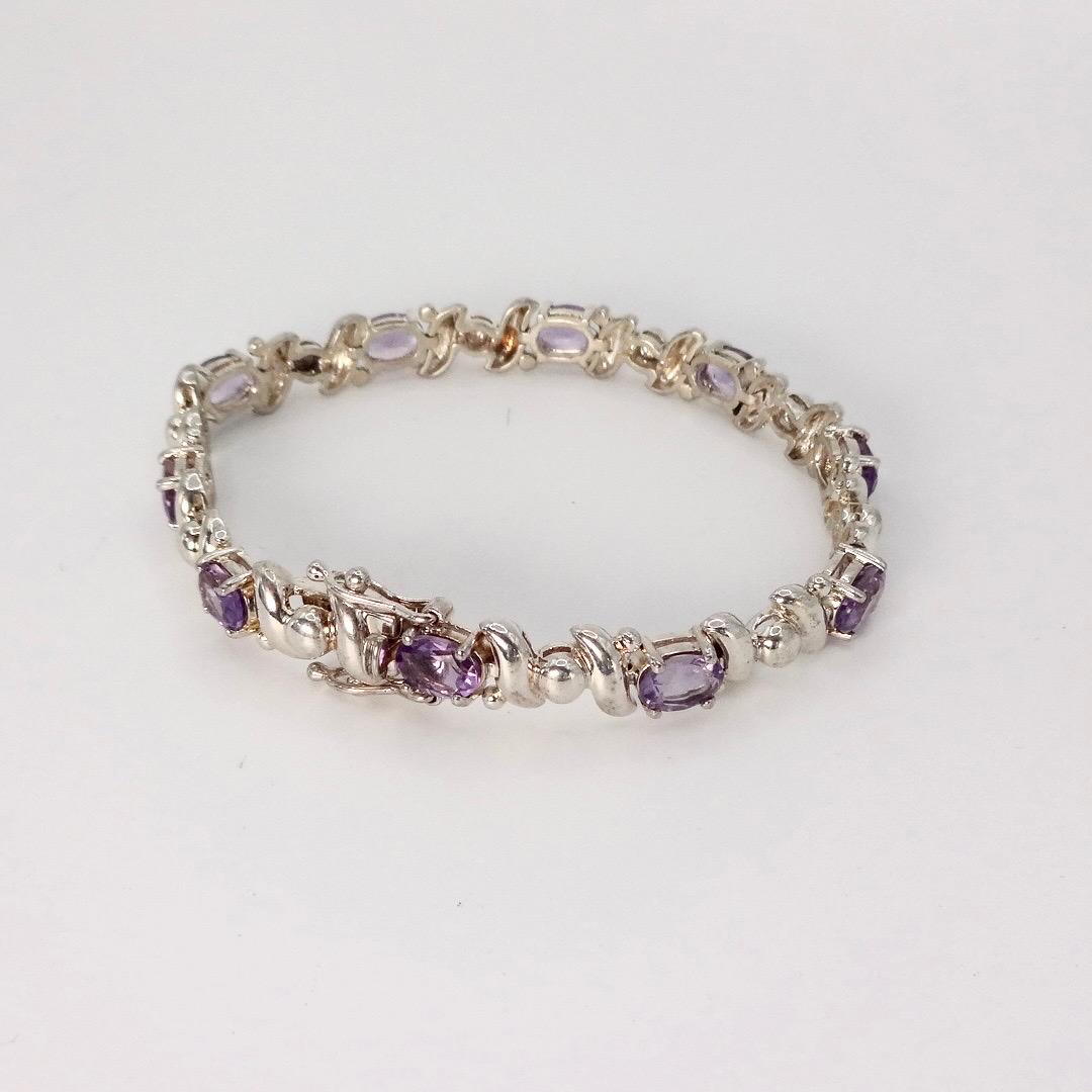 Vintage Amethyst Bracelet 925 Sterling Silver Purple Deco