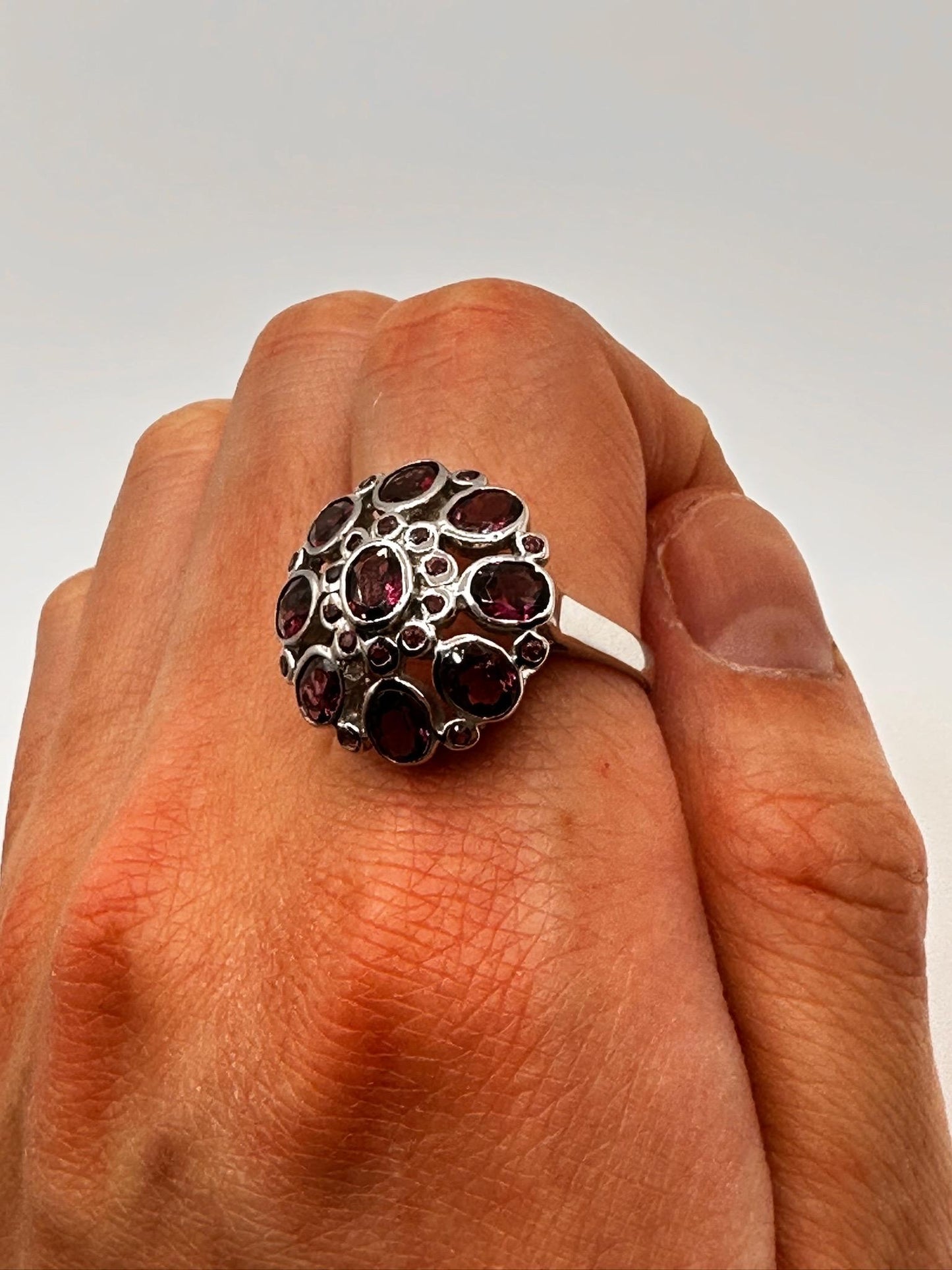 Vintage Red Tourmaline Flower 925 Sterling Silver Cocktail Ring