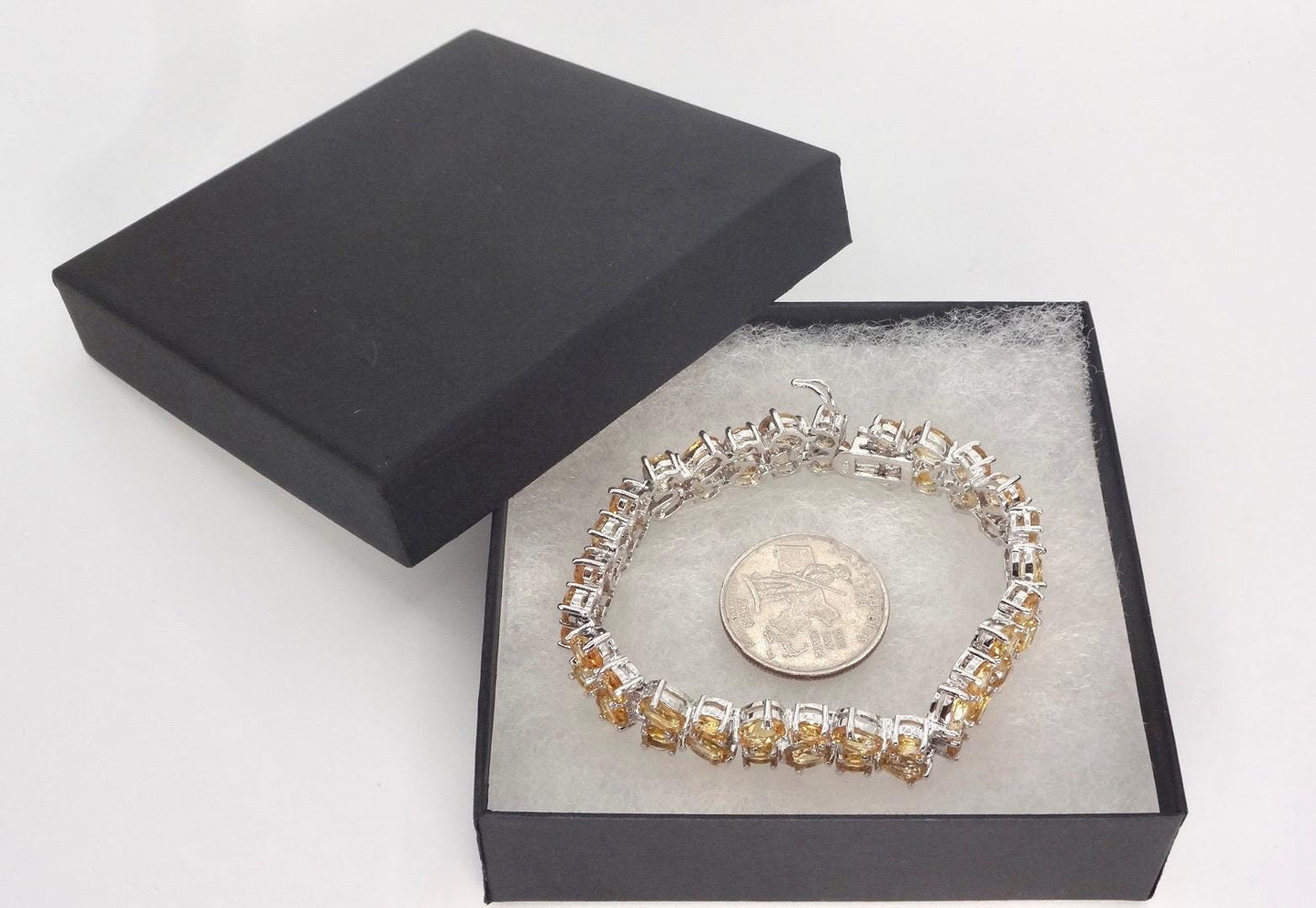 Vintage Gold Citrine Bracelet Deco 925 Sterling Silver Tennis