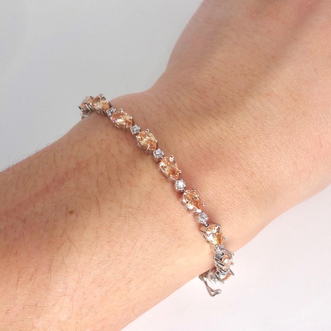 Vintage Gold Citrine Bracelet Deco 925 Sterling Silver Tennis