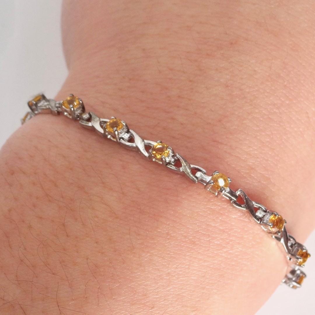 Vintage Gold Citrine Bracelet Deco 925 Sterling Silver Tennis