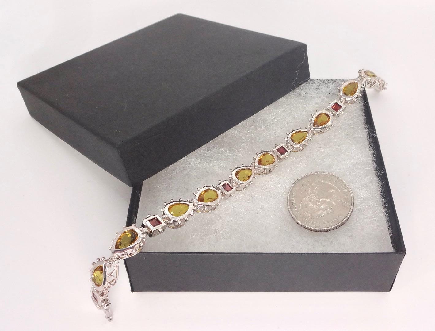 Vintage Citrine Garnet Tennis Bracelet in 925 Sterling Silver