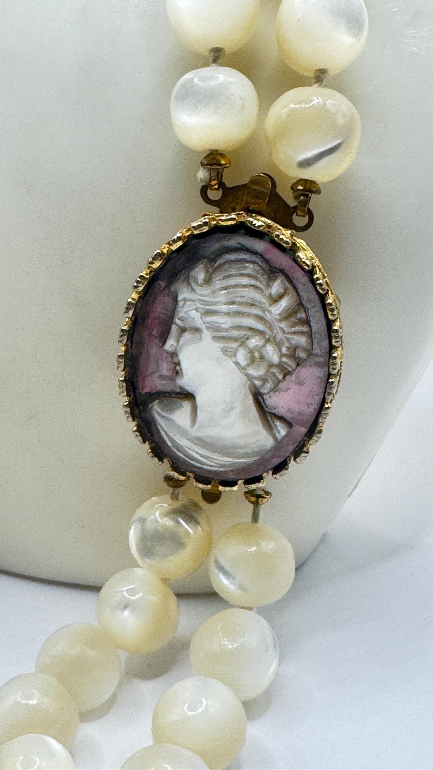 Vintage Mother of Pearl Cameo 2 strand Necklace