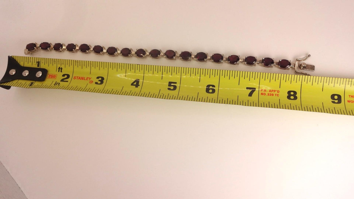 Vintage Red Tourmaline 925 Sterling Silver Tennis Bracelet